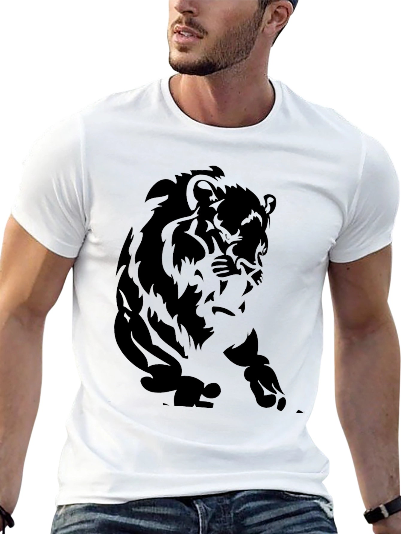 Black Black Lion Graphic Tee - Men's Stylish Short Sleeve Shirt view 13