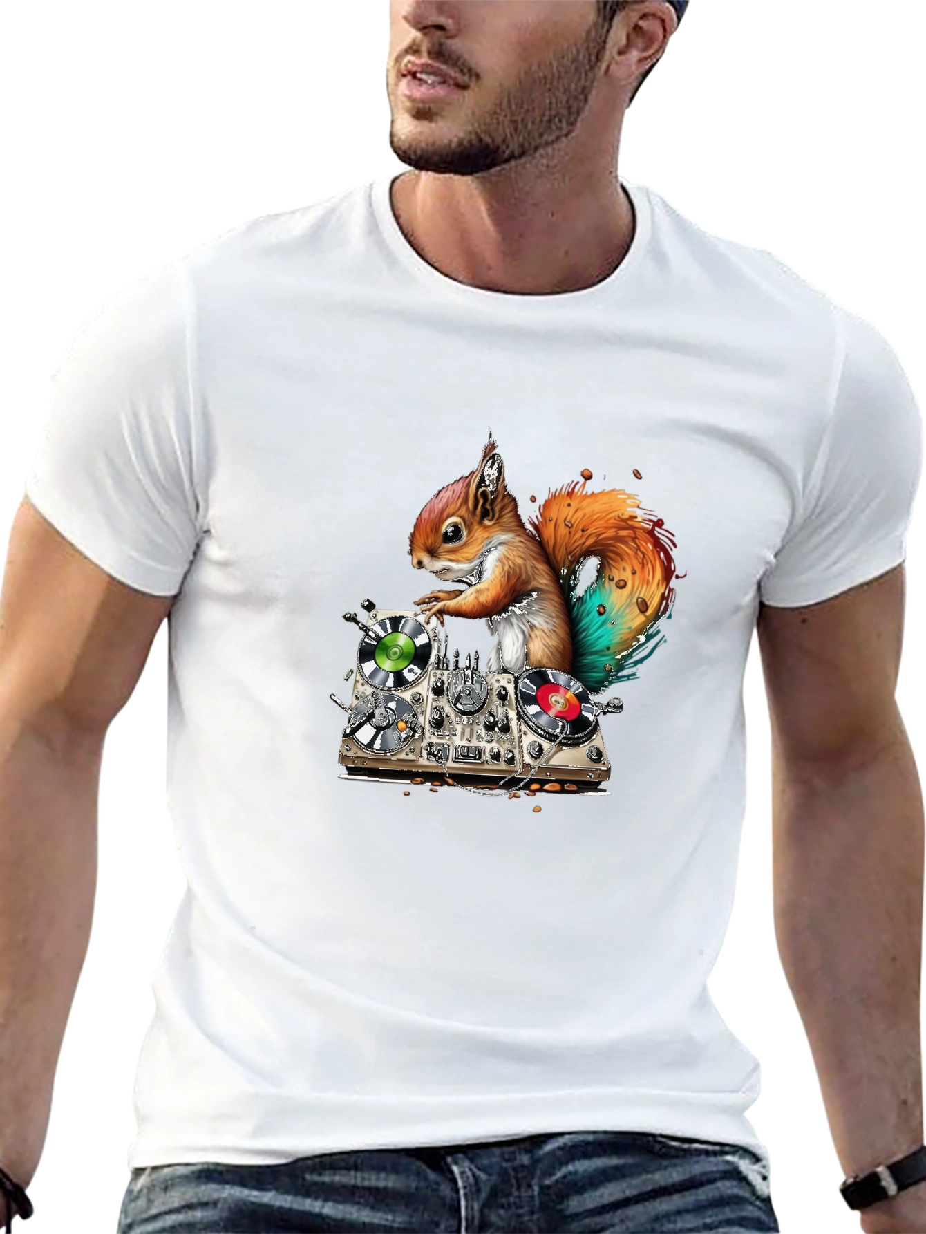 Black DJ Squirrel Graphic T-Shirt view 13