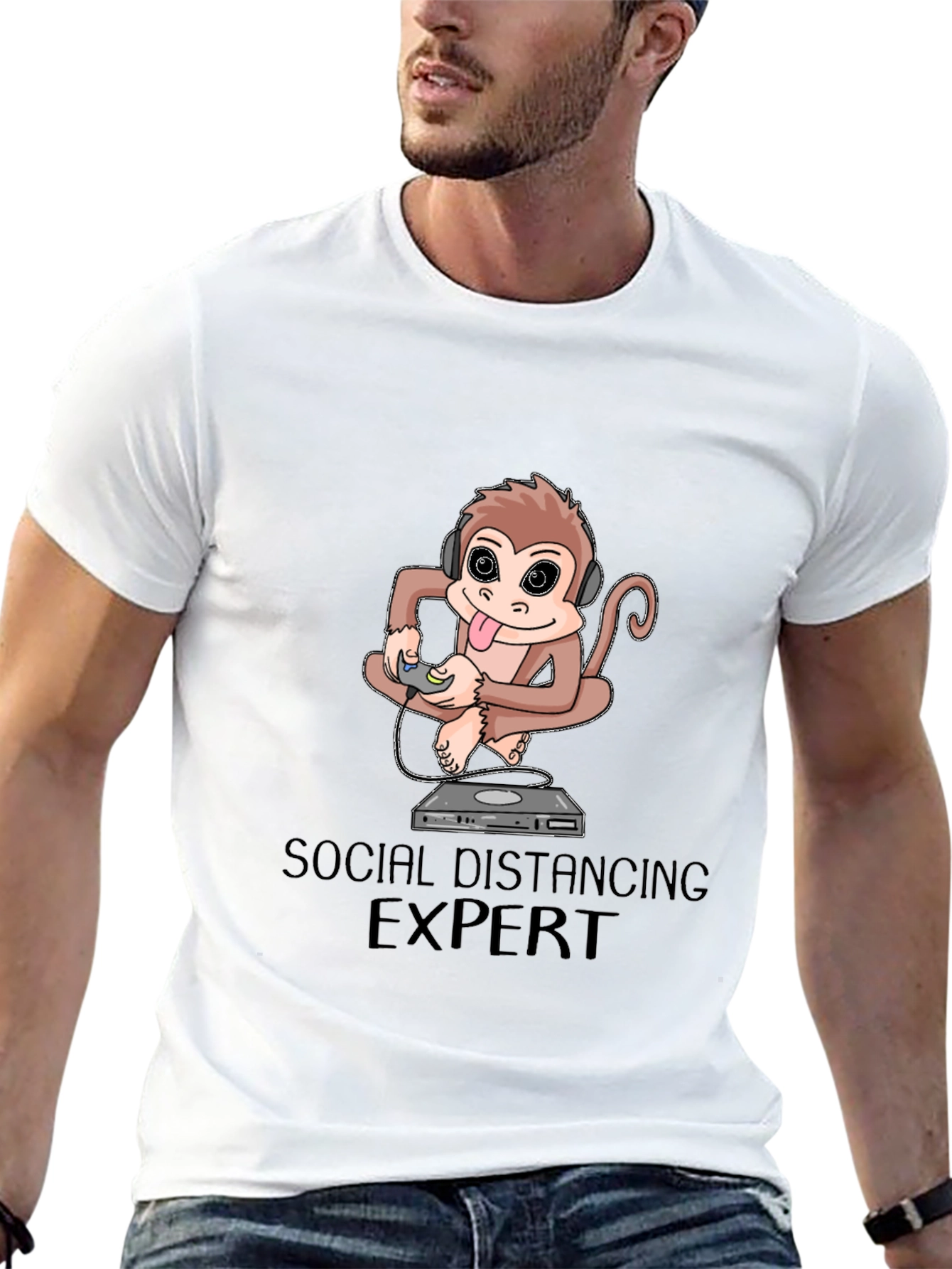 Black Social Distancing Expert Monkey Graphic Tee view 13