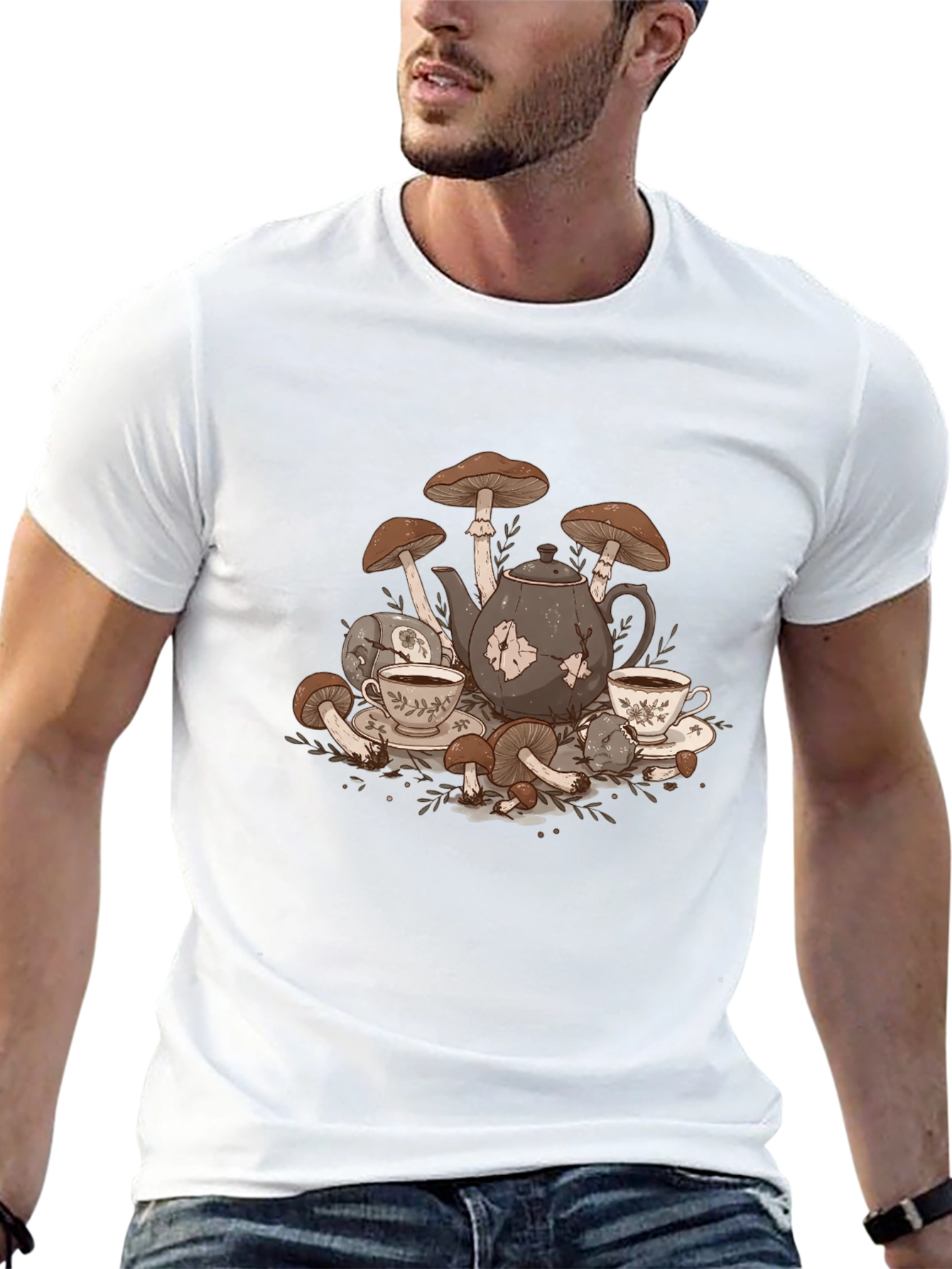 Black Mushroom Tea Party Graphic T-Shirt view 13