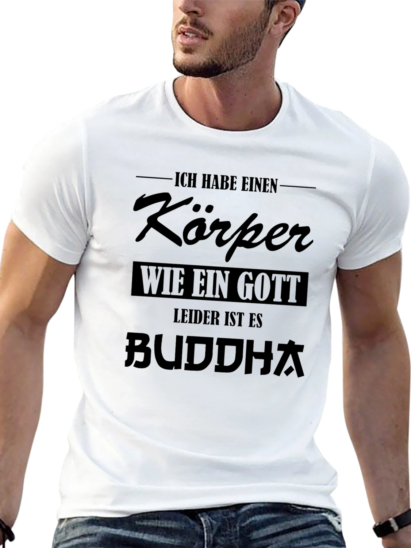 Black Humorous Black T-Shirt "Körper Wie Ein Gott Buddha" view 13