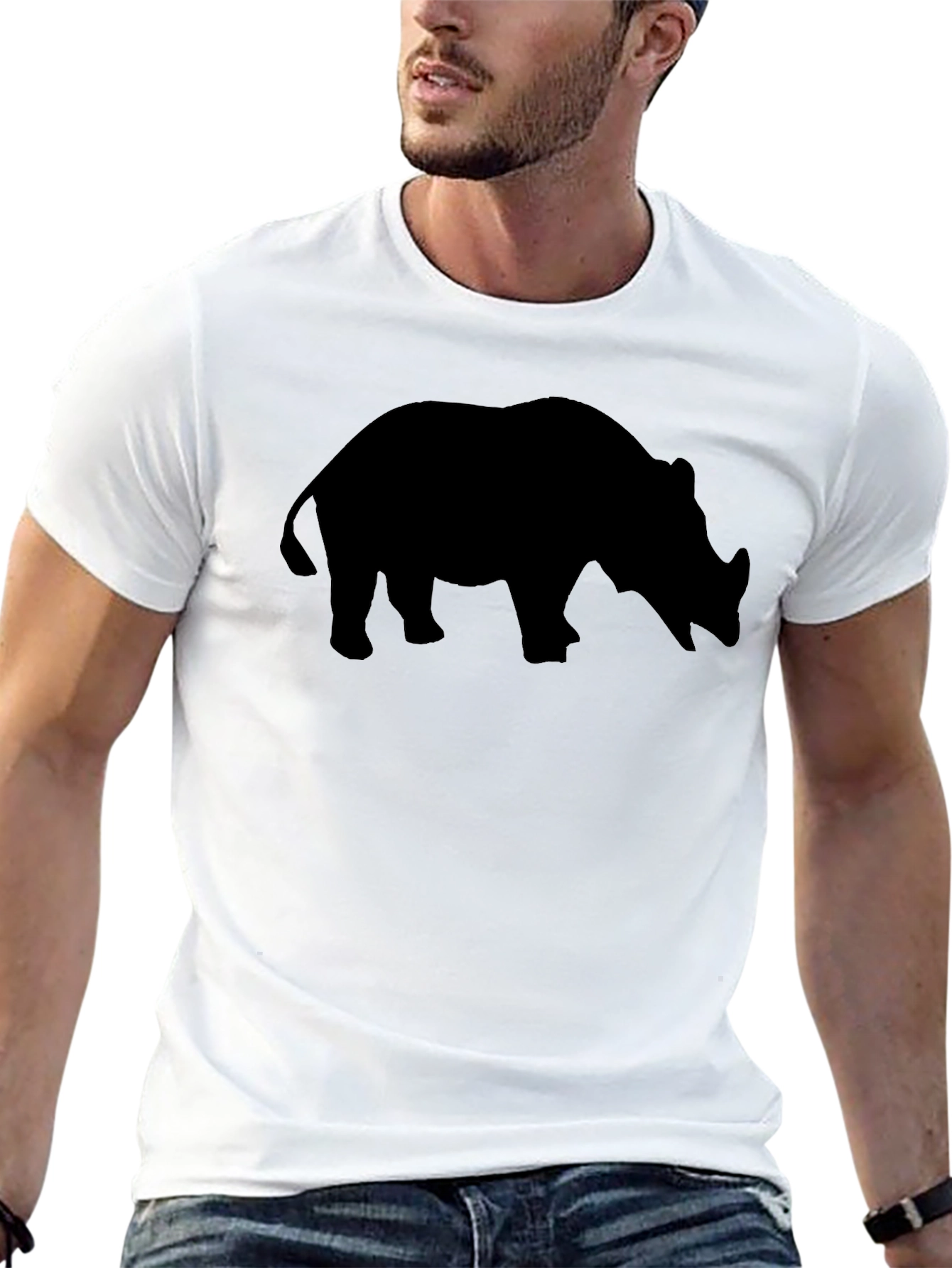 Black Rhino Silhouette T-Shirt - Black Cotton Tee view 13