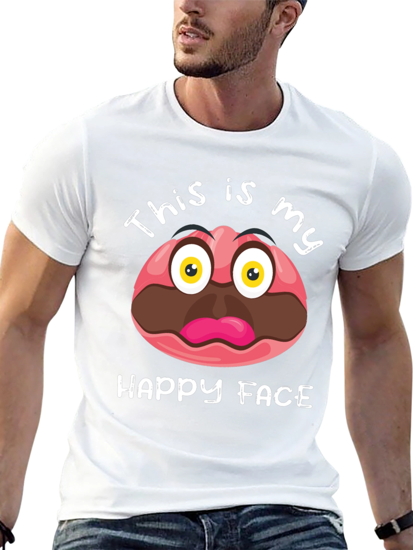 Black Funny This Is My Happy Face Graphic T-Shirt view 13
