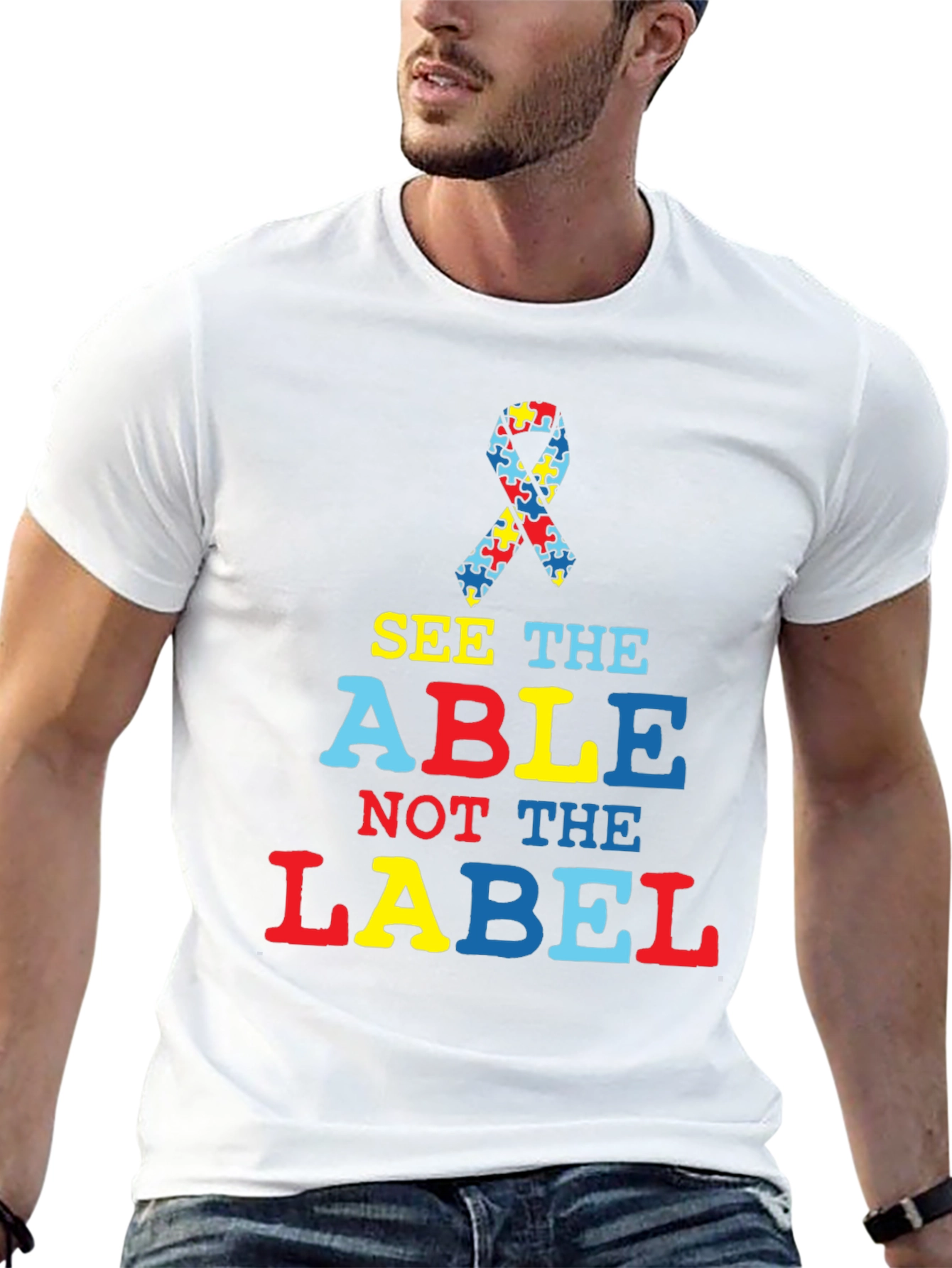 Black Autism Awareness T-Shirt - See the Able view 13
