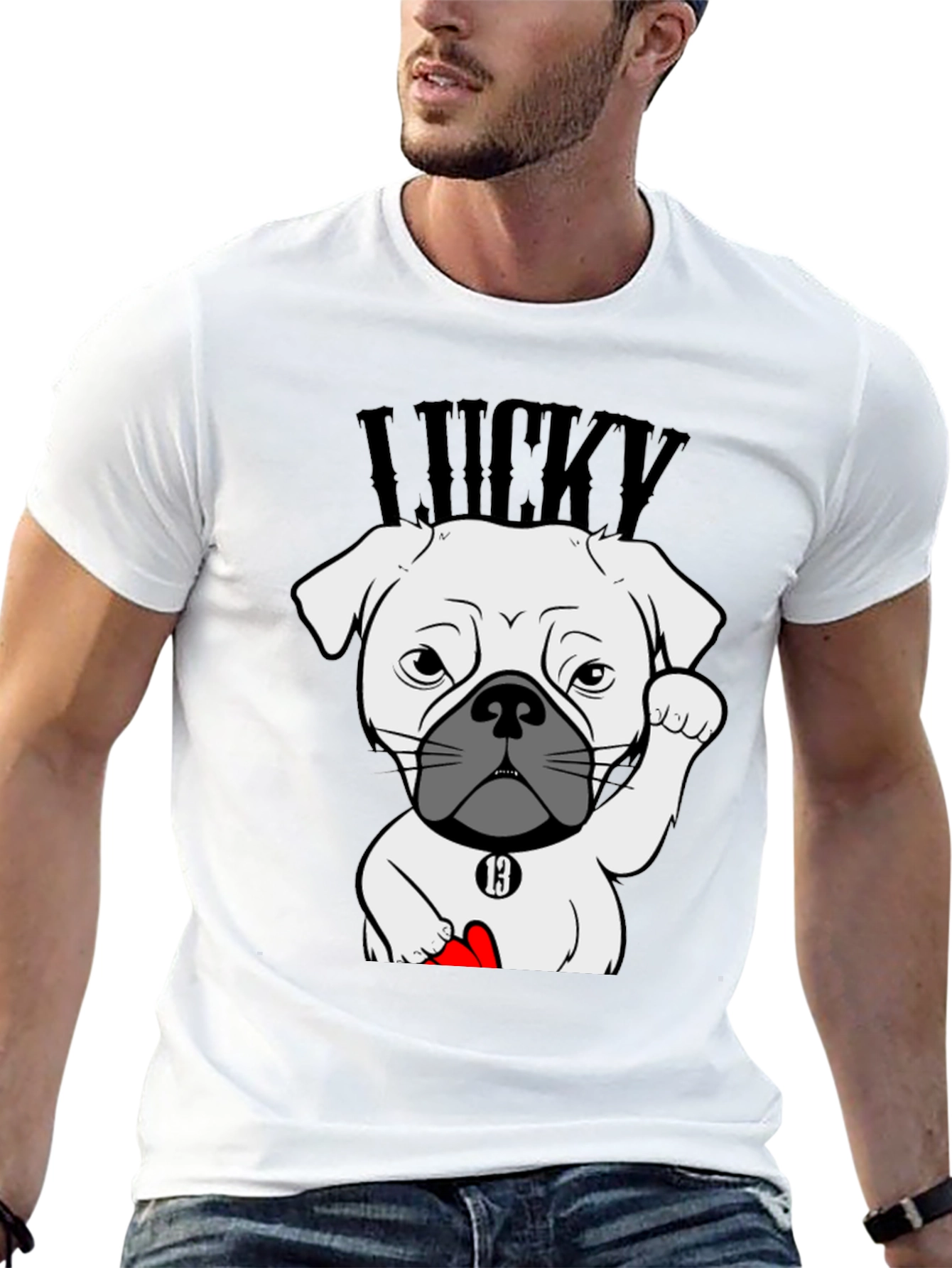 Black Lucky Dog Graphic Tee - Black Cotton T-Shirt view 13