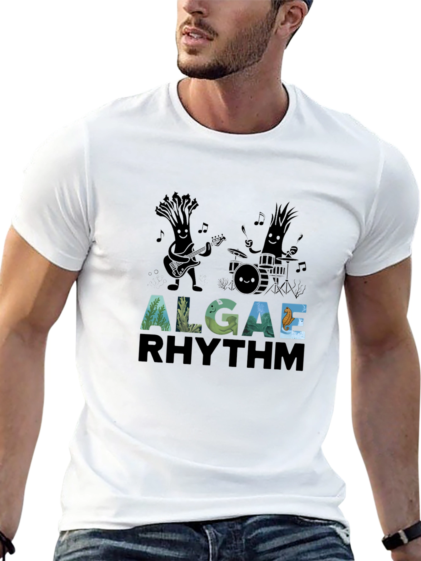 Black Algae Rhythm Black Graphic T-Shirt view 13