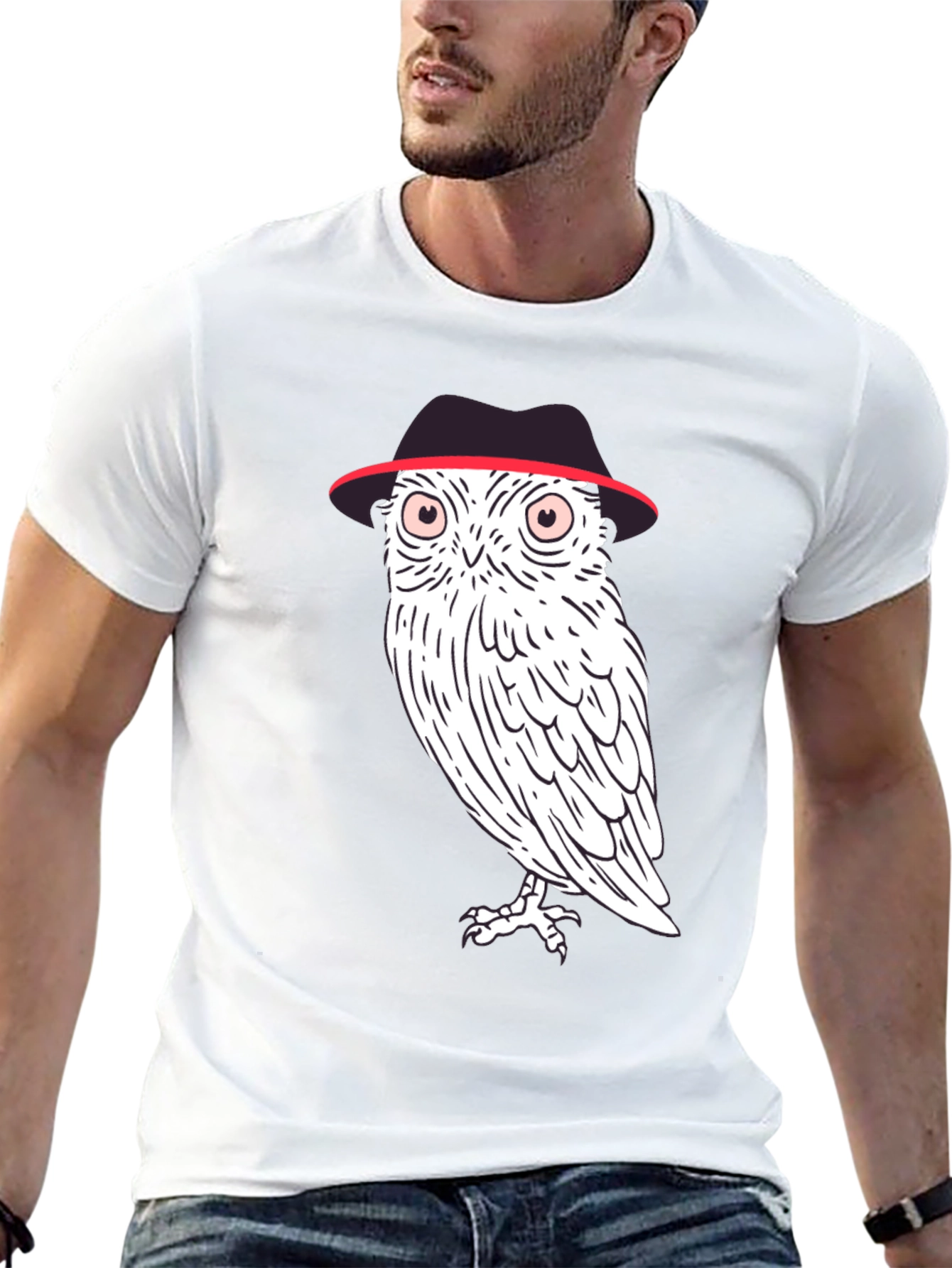Black Owl in Fedora Graphic Tee - Stylish Men's Black T-Shirt view 13