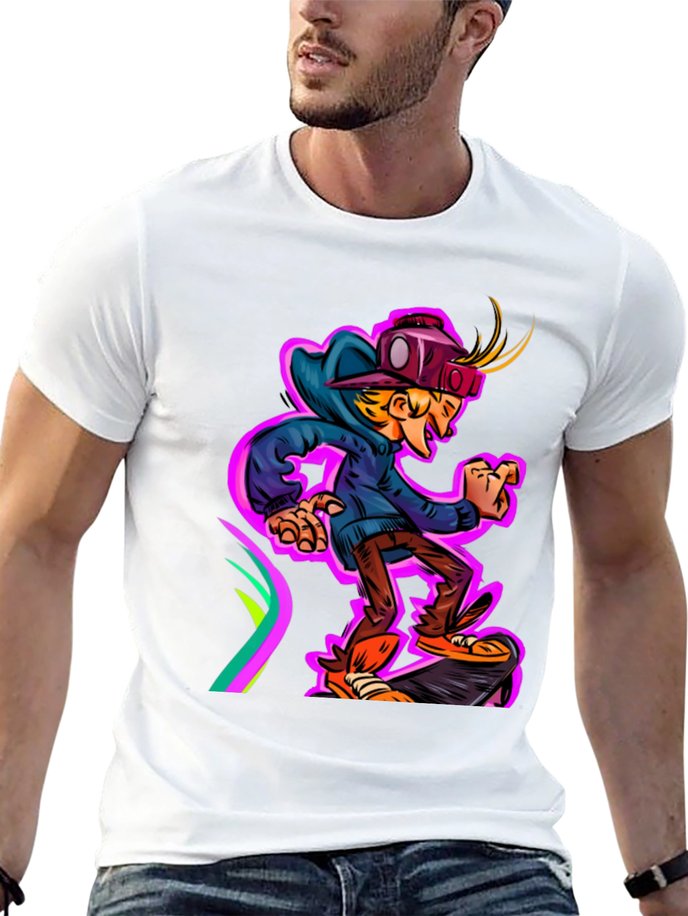 Black Cartoon Graphic Tee - Skateboarding Kid view 13