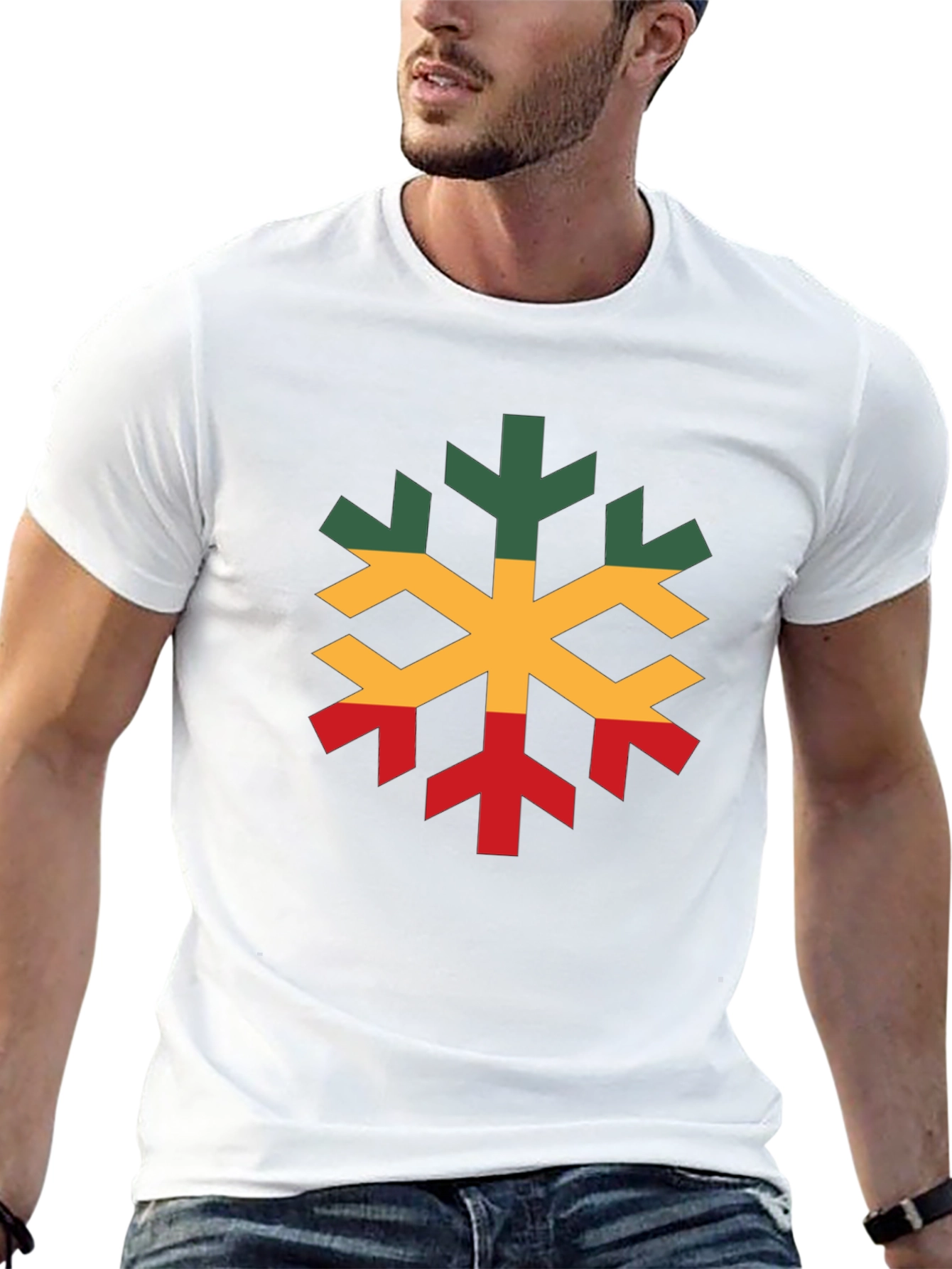Black Rasta Snowflake Graphic T-Shirt - Cotton Blend, Short Sleeve view 13