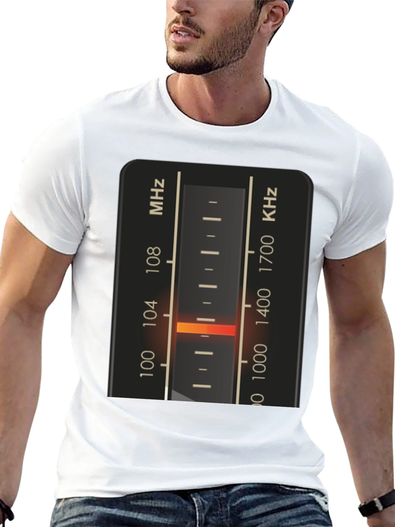 Black T-Shirt with Vintage Radio Tuning Dial Design view 13