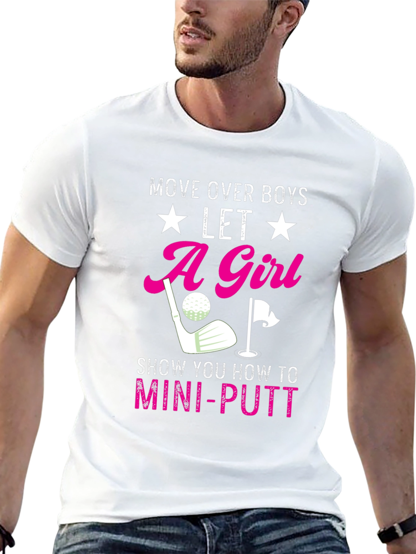 Black Funny Golf T-Shirt: Move Over Boys, Let A Girl Mini-Putt view 13