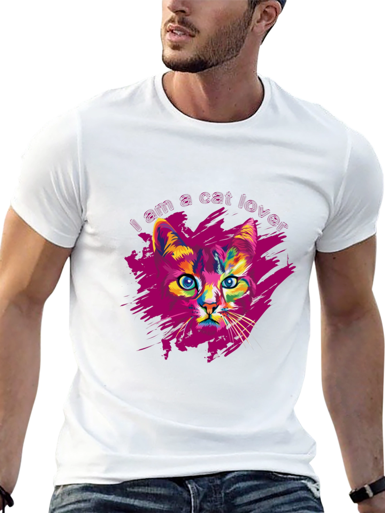 Black Vibrant Cat Lover Graphic Print Black T-Shirt view 13