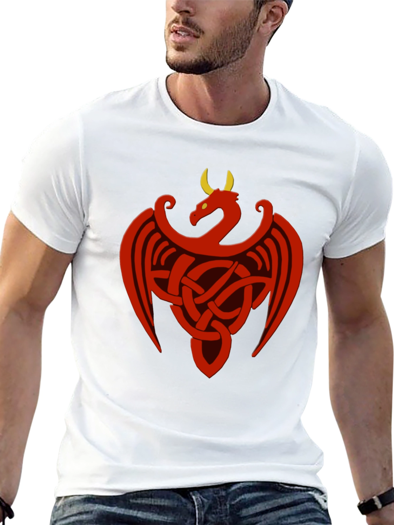 Black Celtic Dragon Knot Graphic Tee - Black Cotton Shirt view 13