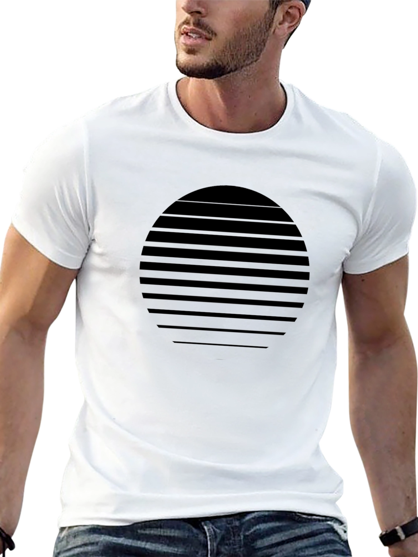 Modern Striped Circle Graphic Black T-Shirt - 13