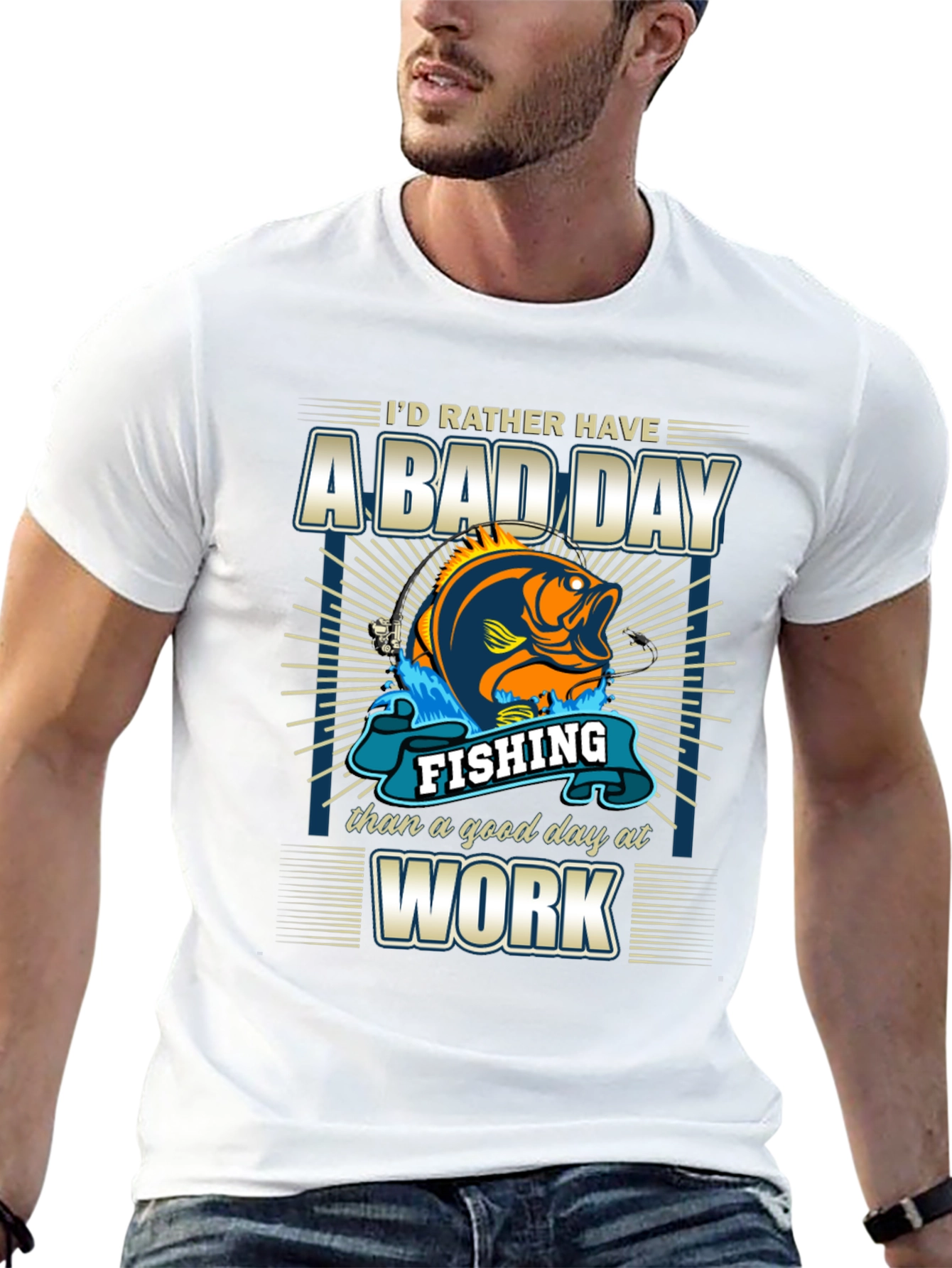 Black Fishing Bad Day Work Men's T-Shirt view 13