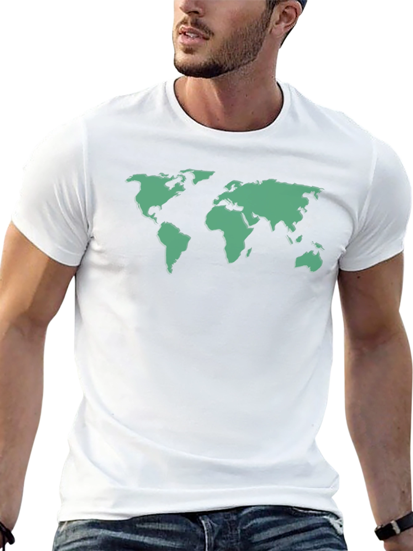 Black World Map Graphic Tee - Black Cotton T-Shirt view 13