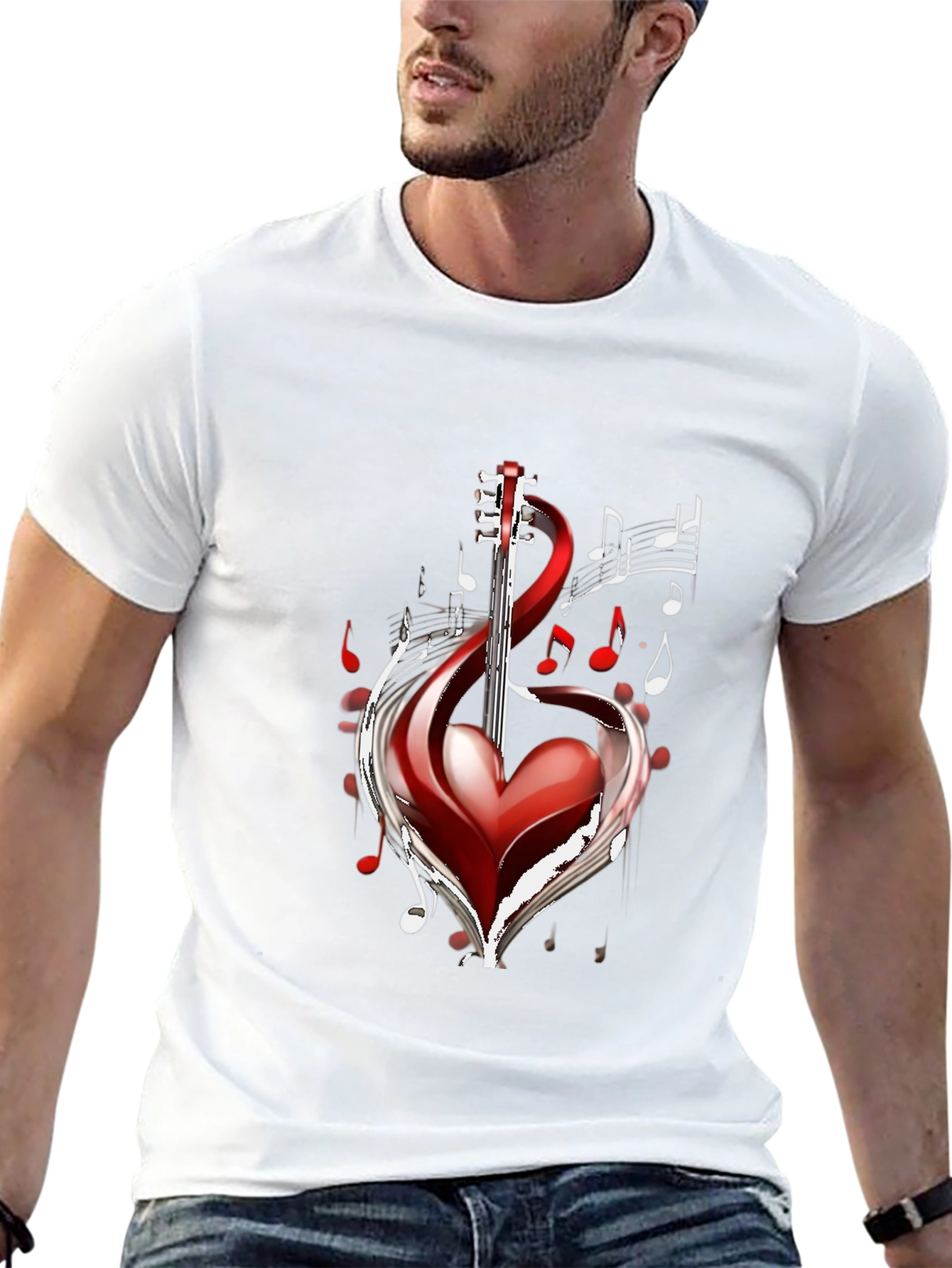 Black Musical Heart Guitar Black T-Shirt view 13