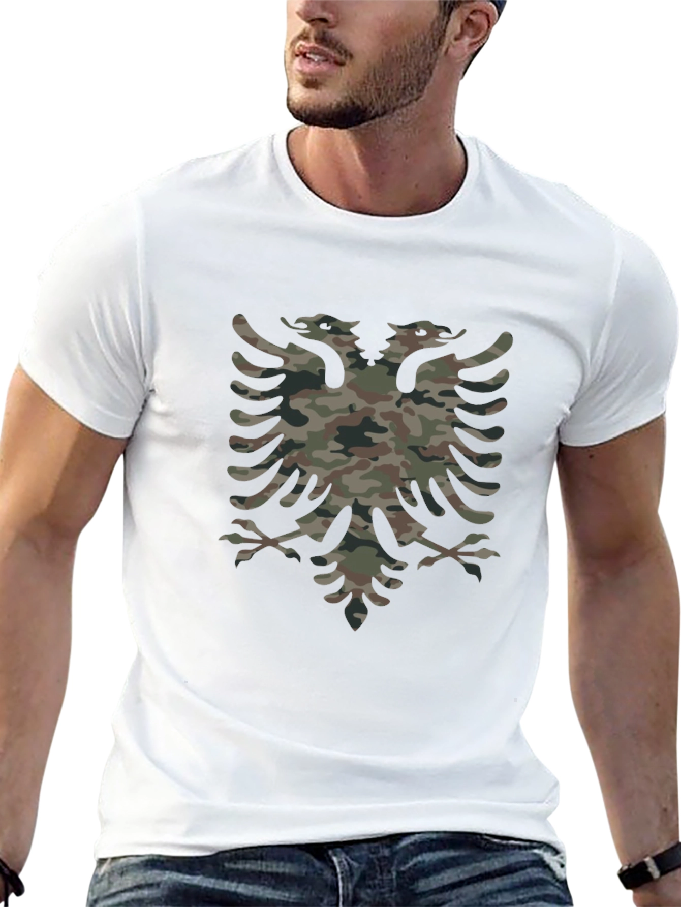 Black Camouflage Double-Headed Eagle Graphic Tee view 13