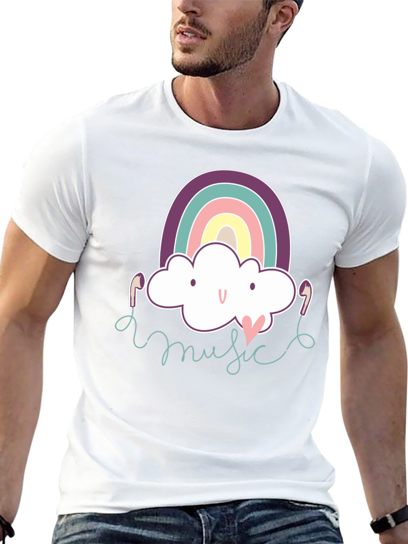 Black Rainbow Cloud Music T-Shirt - Cute & Stylish! view 13