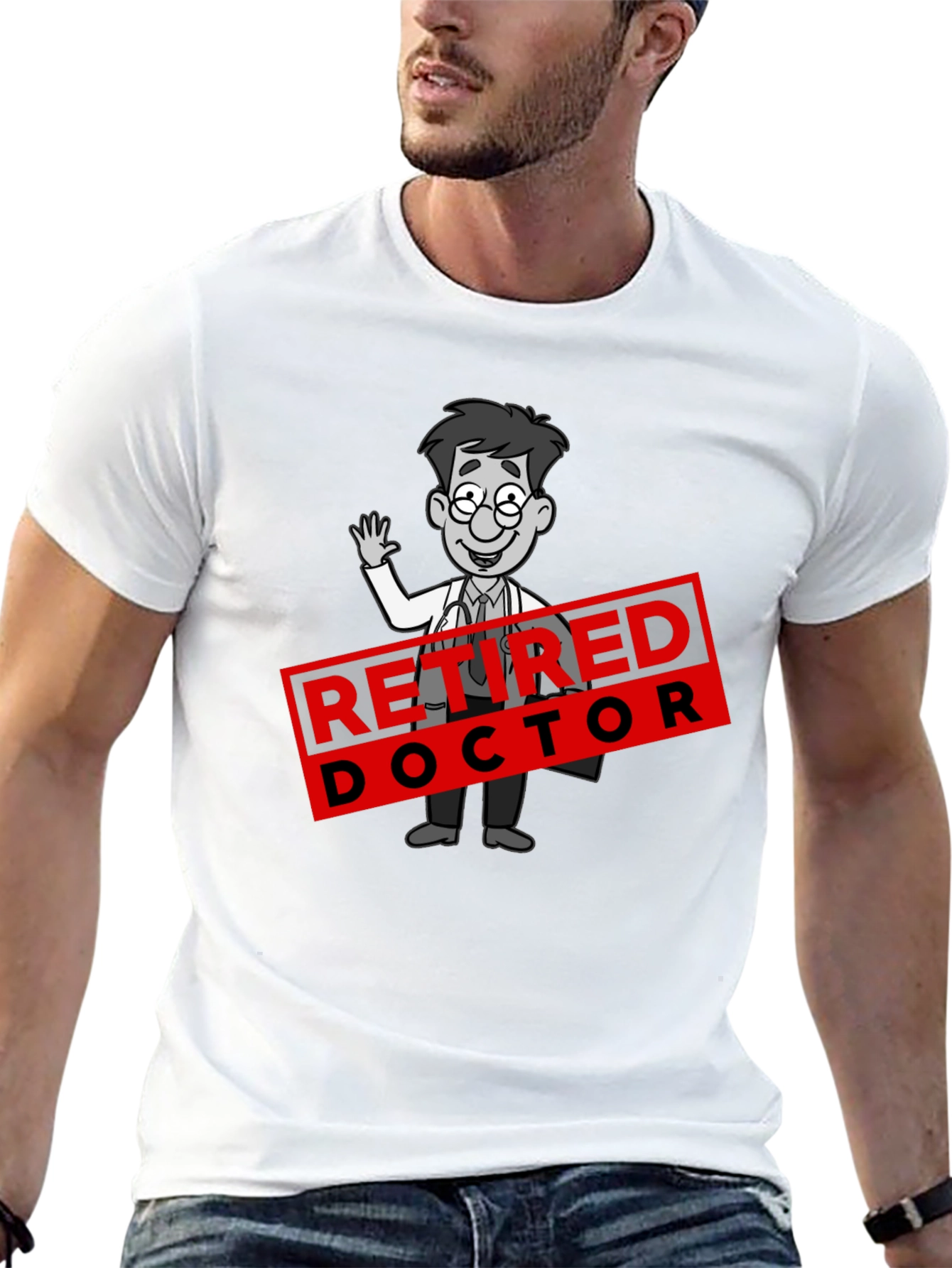 Black Retired Doctor Cartoon Graphic T-Shirt view 13