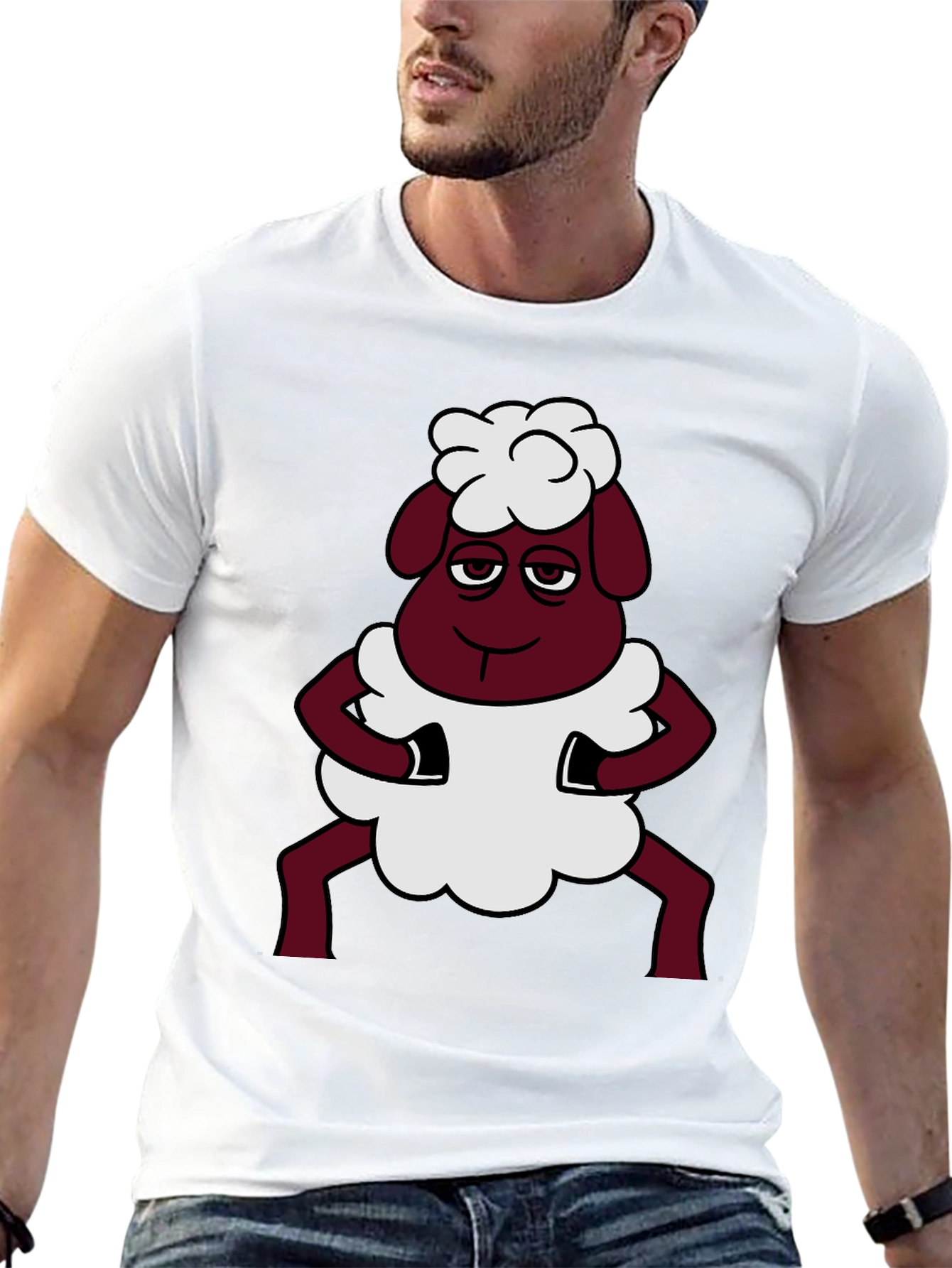 Black Funny Sheep Cartoon Graphic Black T-Shirt view 13