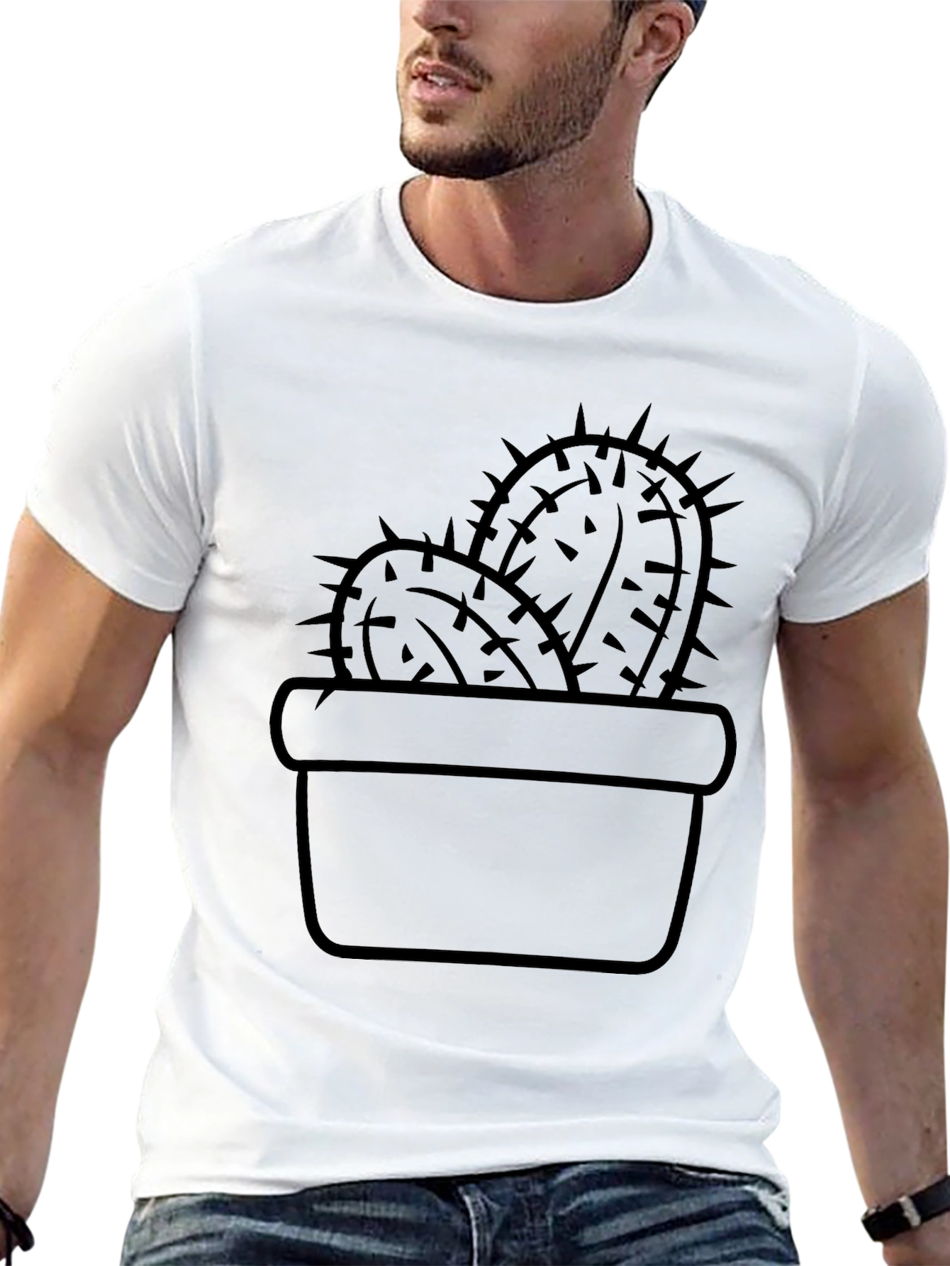 Black Cactus in Pot Graphic Tee - Black Cotton T-Shirt view 13