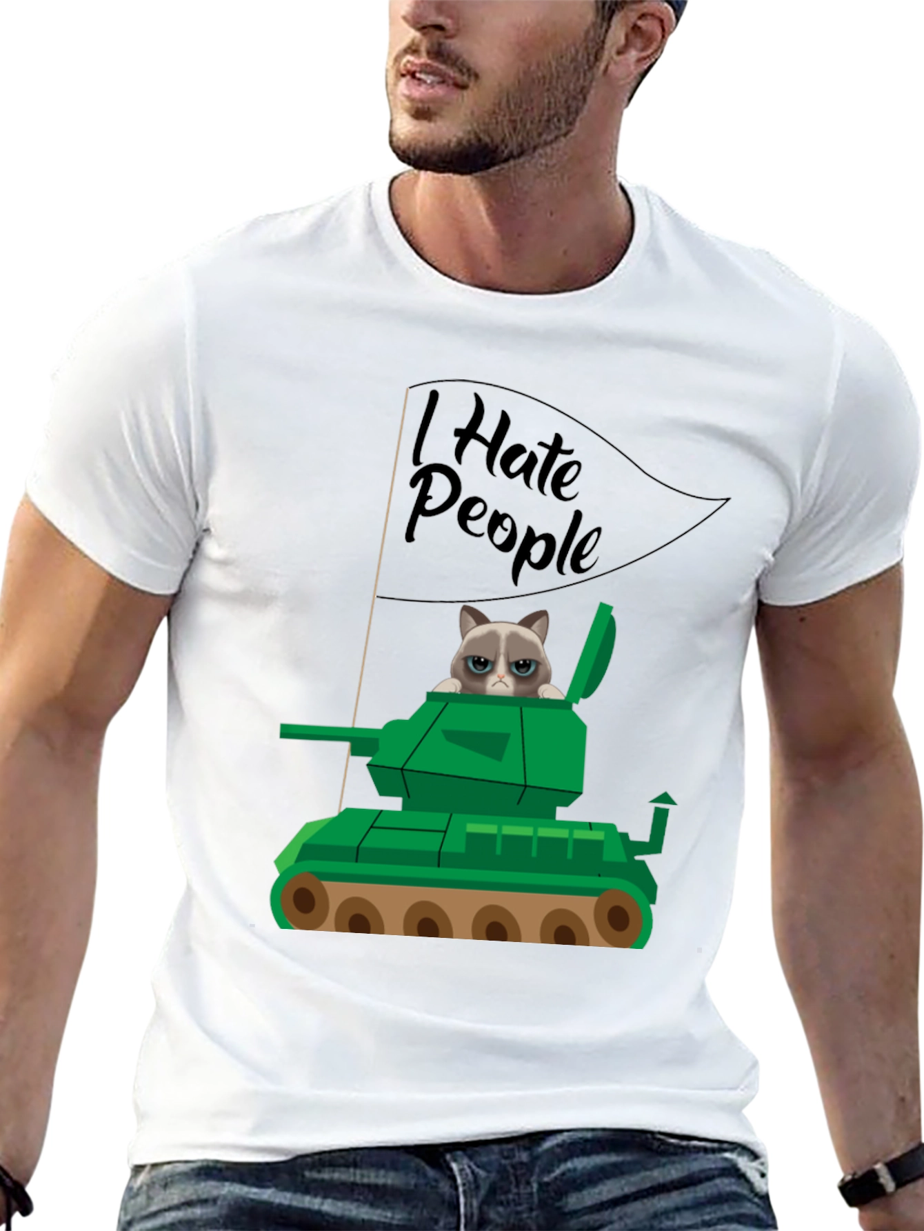 Black Grumpy Cat Tank T-Shirt - I Hate People view 13