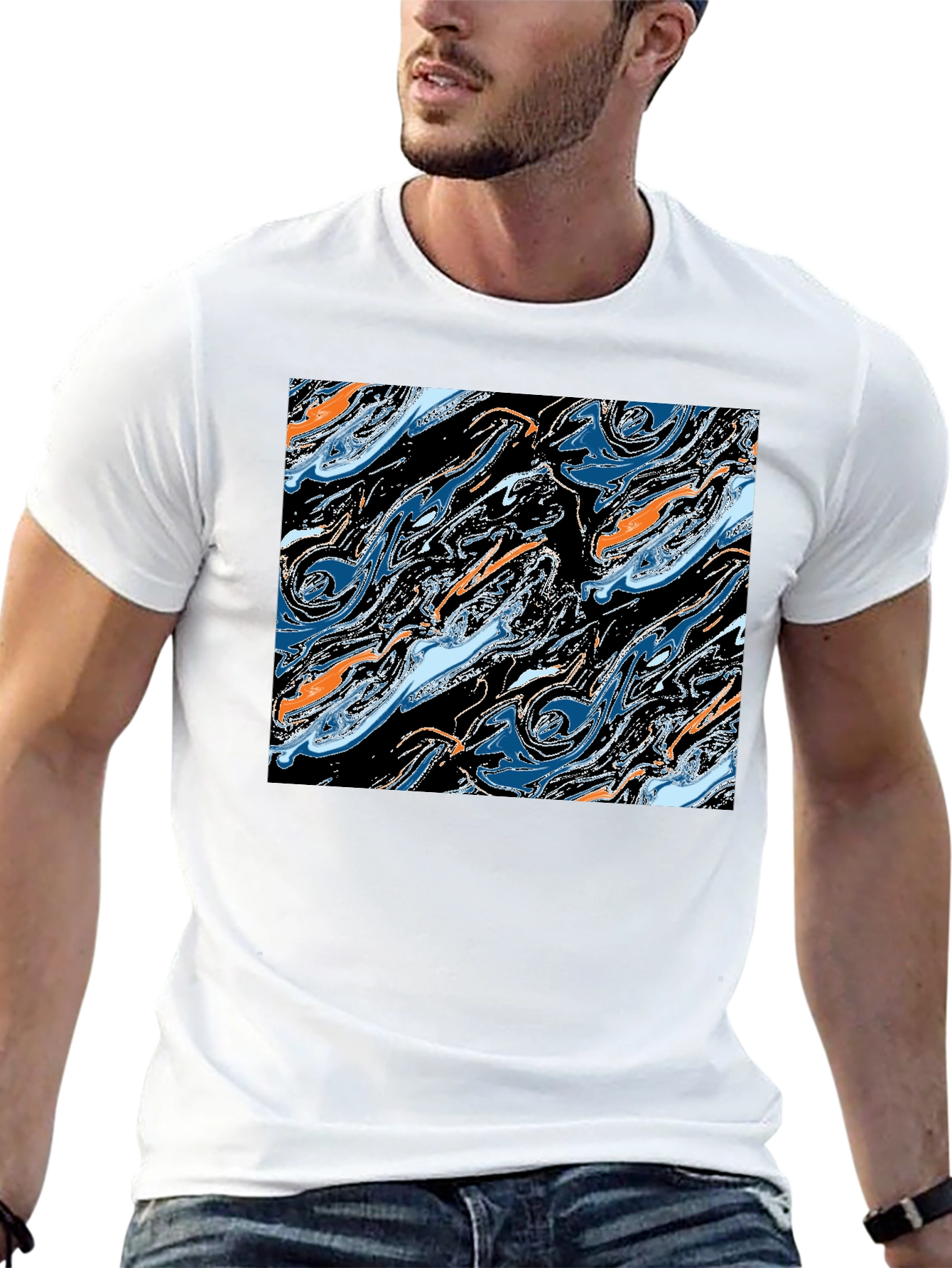 Black Abstract Swirl Graphic Tee - Modern Art T-Shirt view 13