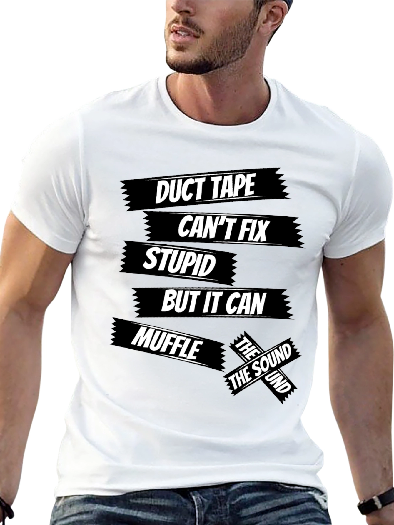 Black Duct Tape Fixes Stupid Men's Black Graphic T-Shirt view 13