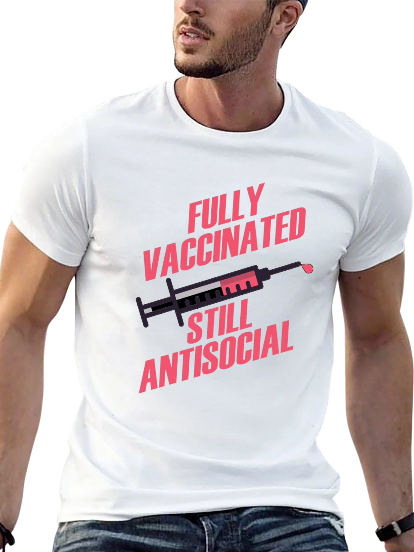 Black Fully Vaccinated Antisocial Graphic Tee view 13