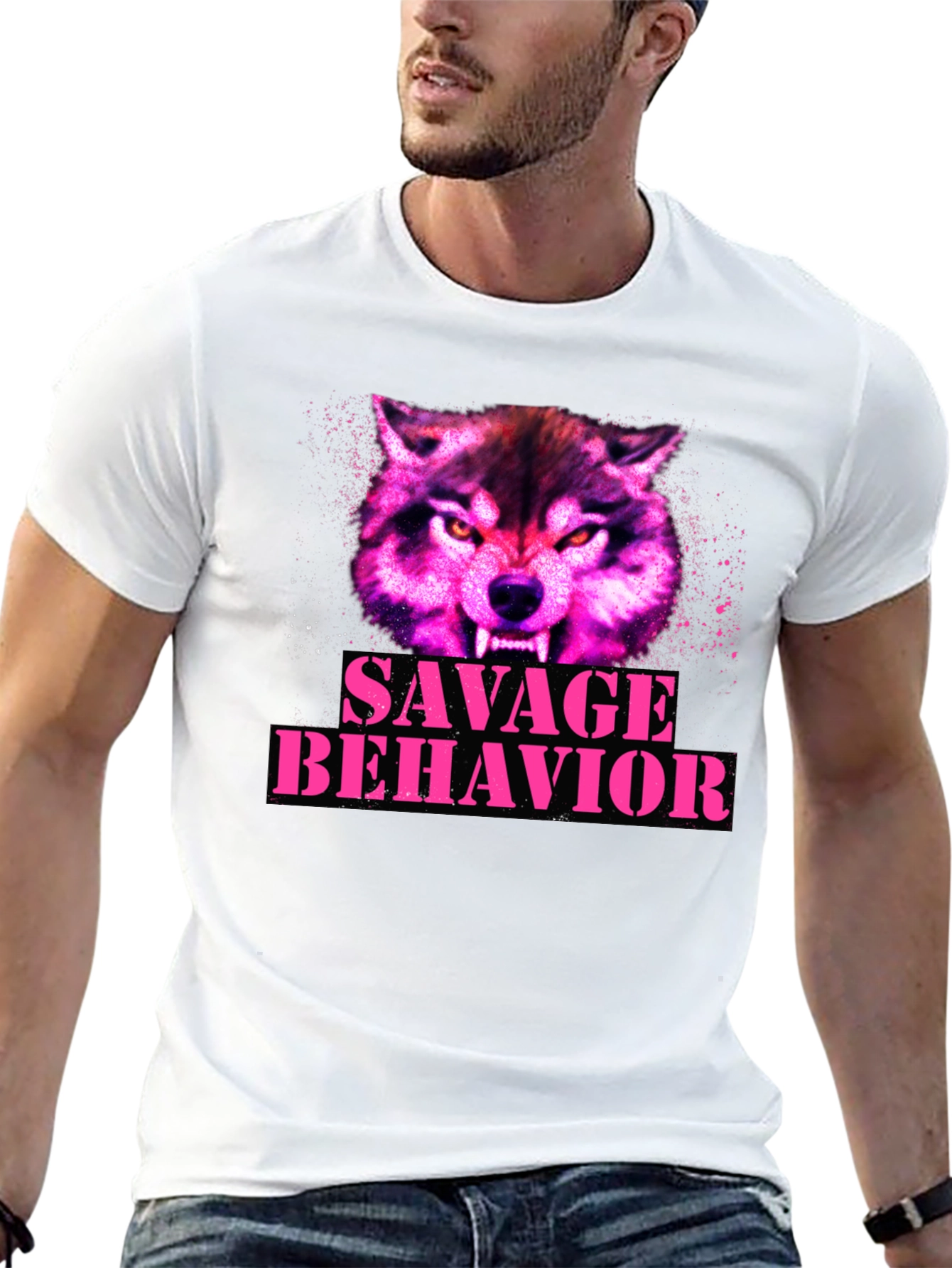 Black Savage Behavior Wolf Graphic T-Shirt view 13