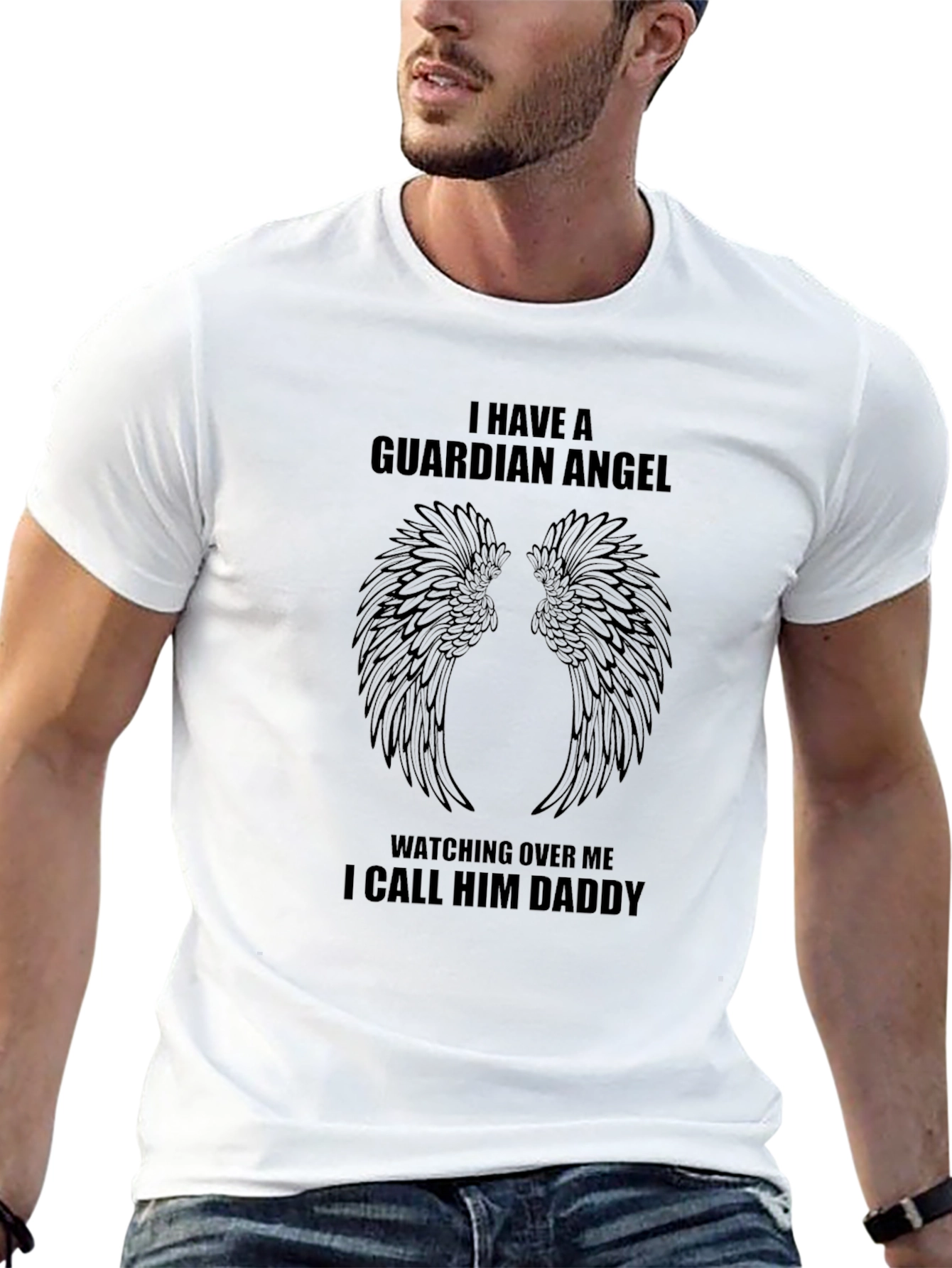 Black Guardian Angel Daddy T-Shirt - Men's Black Tee view 13