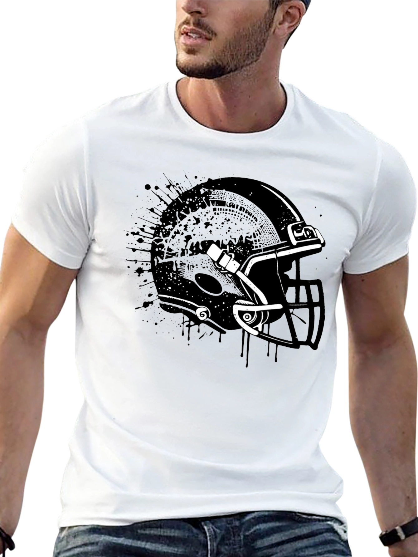 Black Football Helmet Graphic Tee - Black Cotton T-Shirt view 13