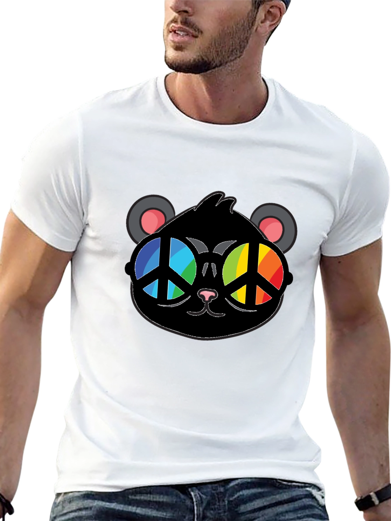 Black Cool Cat Peace Sign Glasses T-Shirt view 13