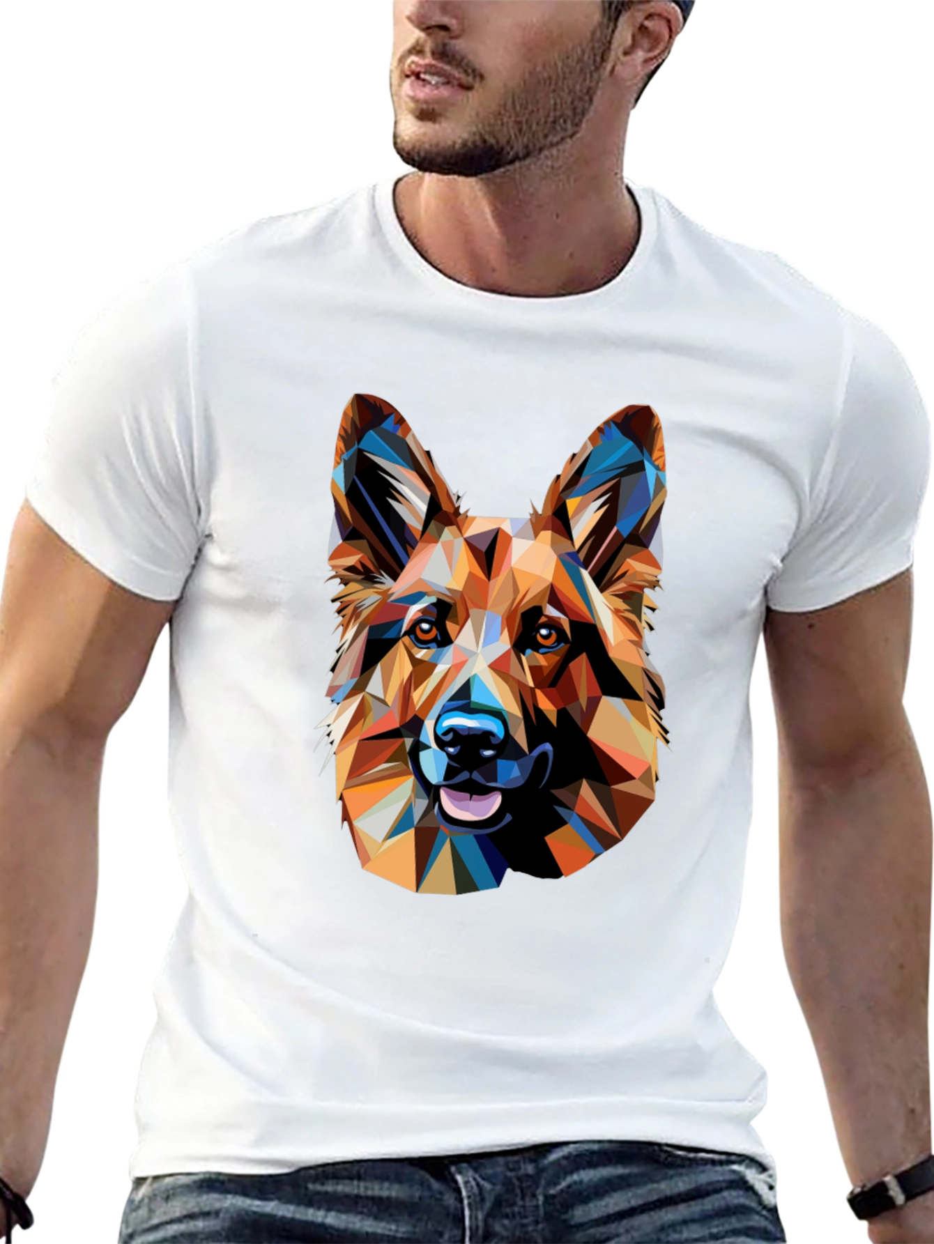 Black Geometric German Shepherd Graphic Tee view 13
