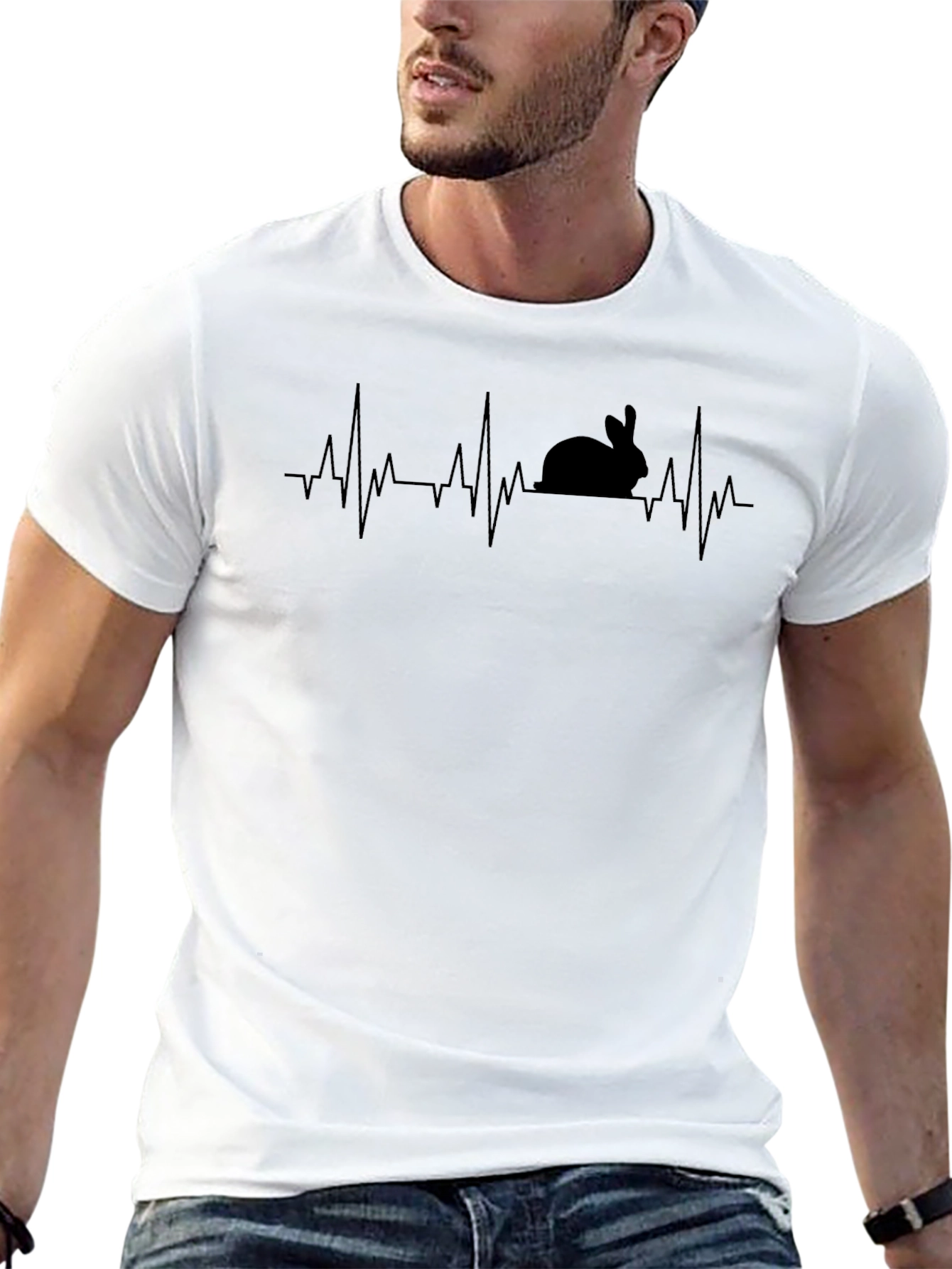 Black Rabbit Heartbeat T-Shirt - Quirky Animal Lover Tee view 13