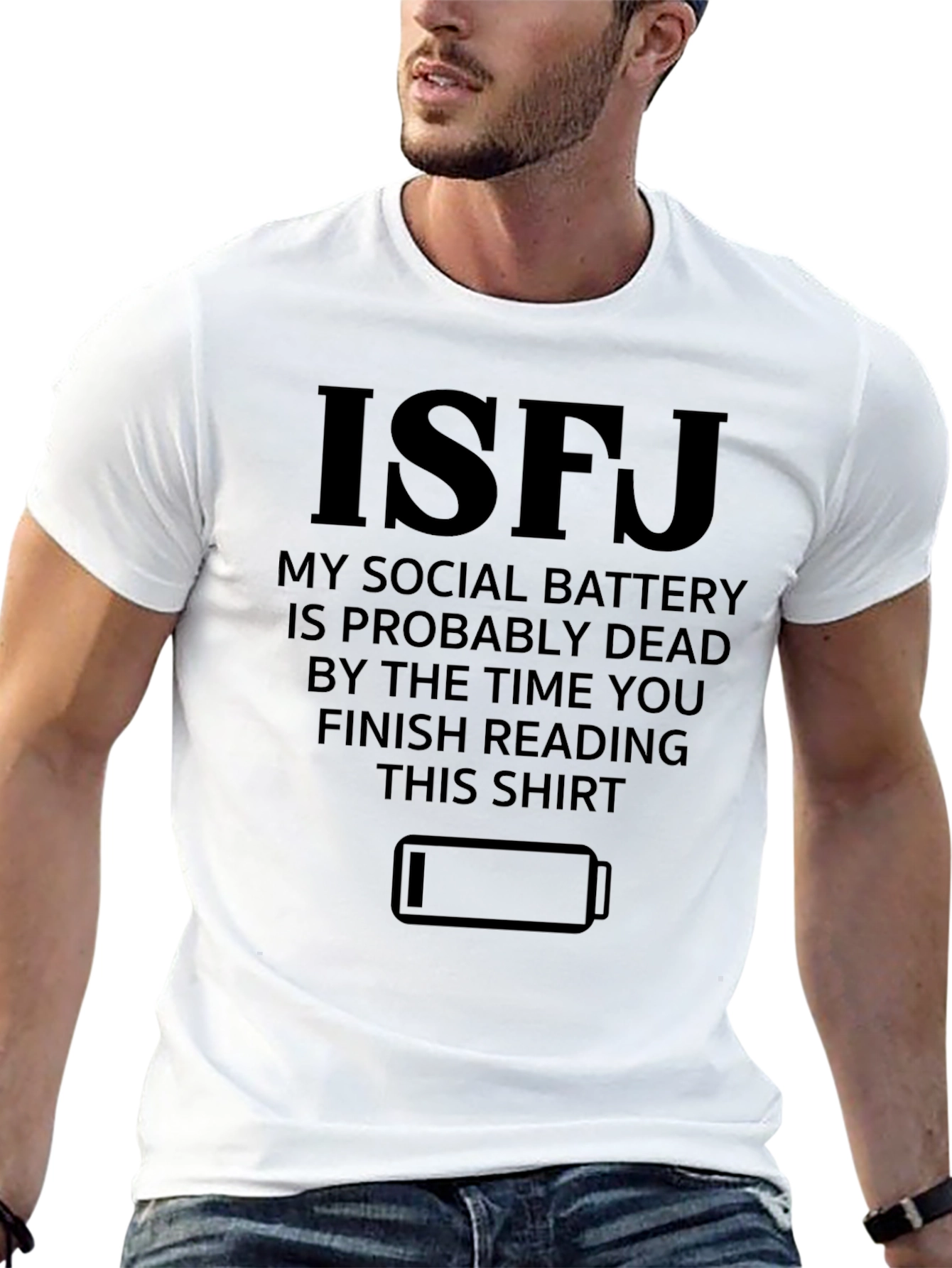 Black ISFJ Social Battery T-Shirt - Introvert Humor Tee view 13