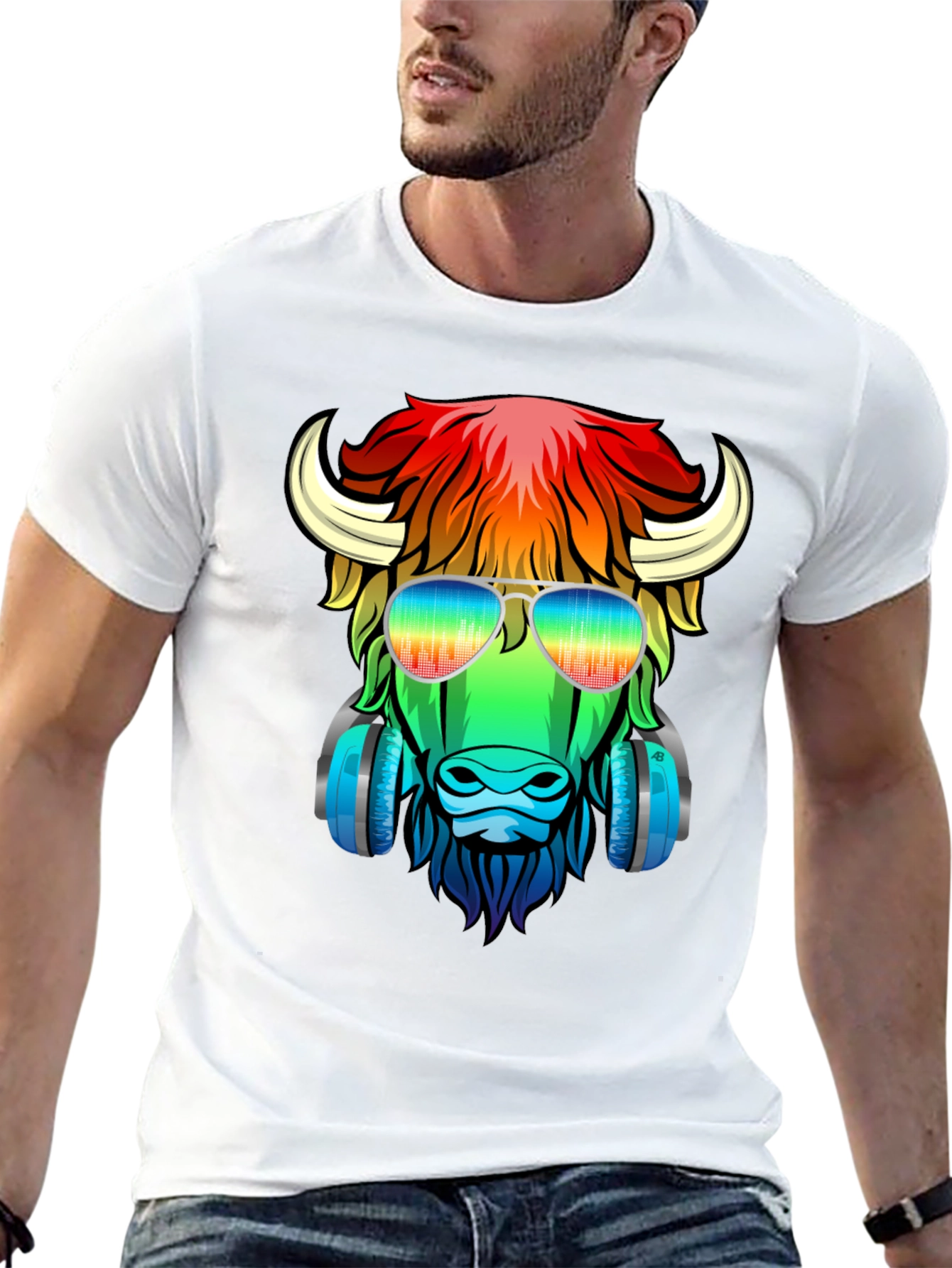Black Cool Buffalo Graphic Tee - Colorful Animal Design view 13