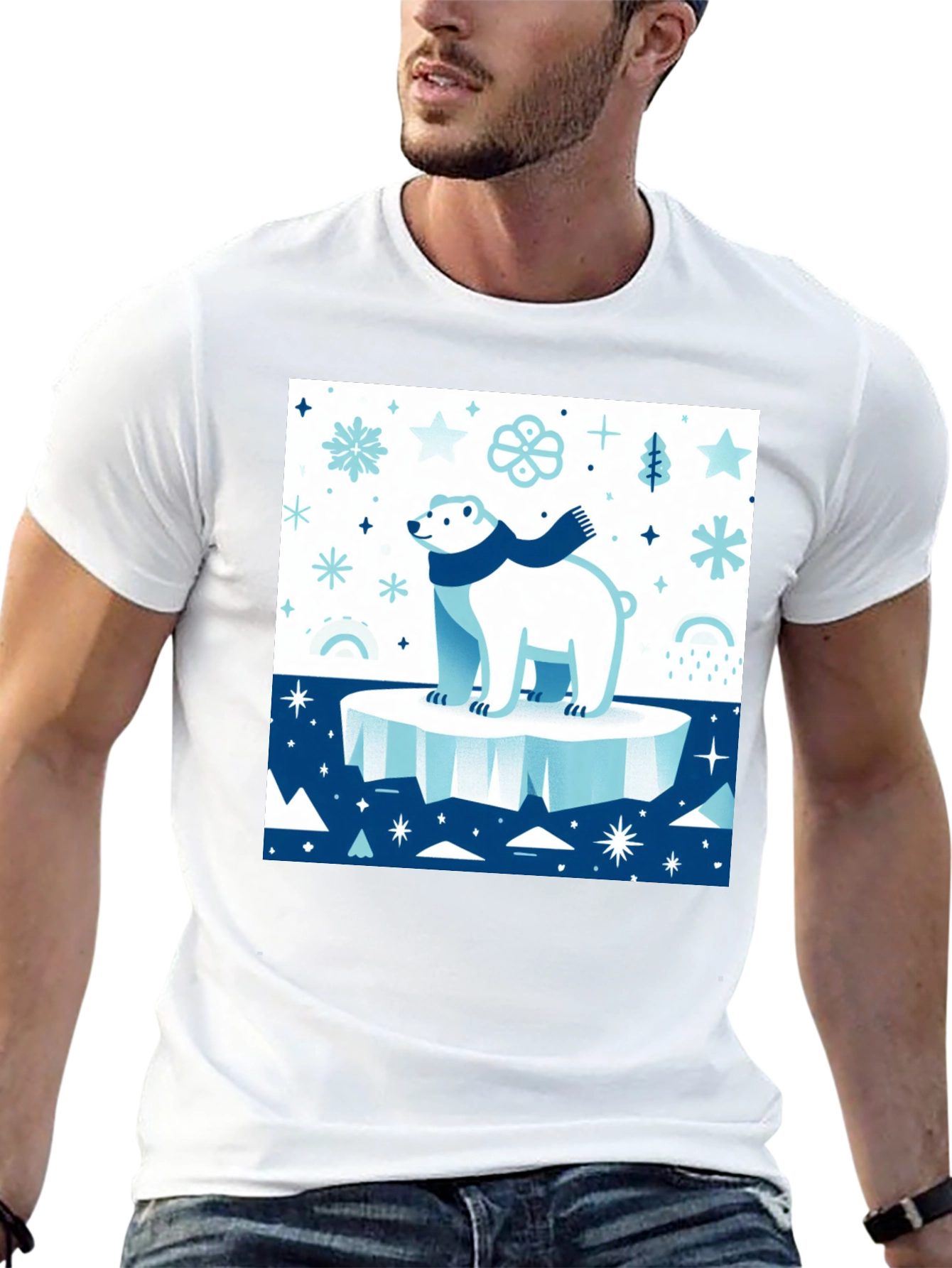 Black Polar Bear Winter Scene Graphic Tee view 13