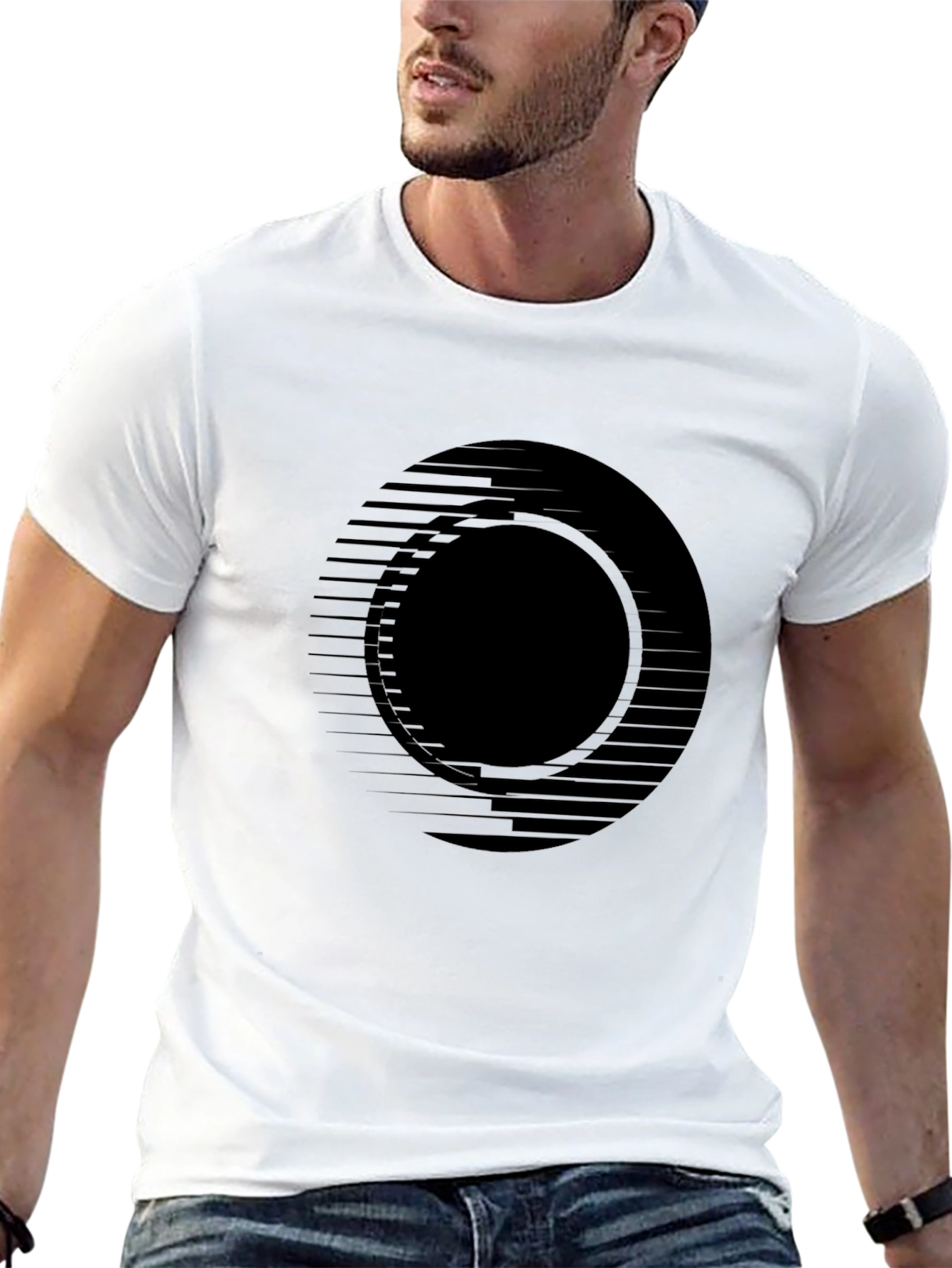 Black Men's Black Graphic Tee - Modern Circle Design view 13