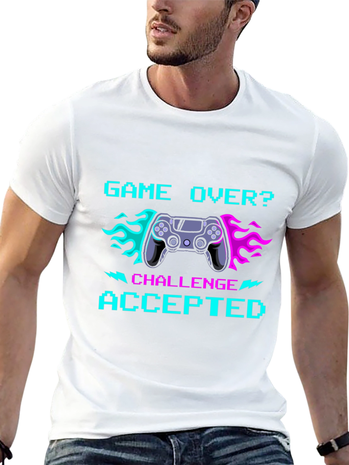 Black Game Over Challenge Accepted Graphic Tee - Gamer T-Shirt view 13