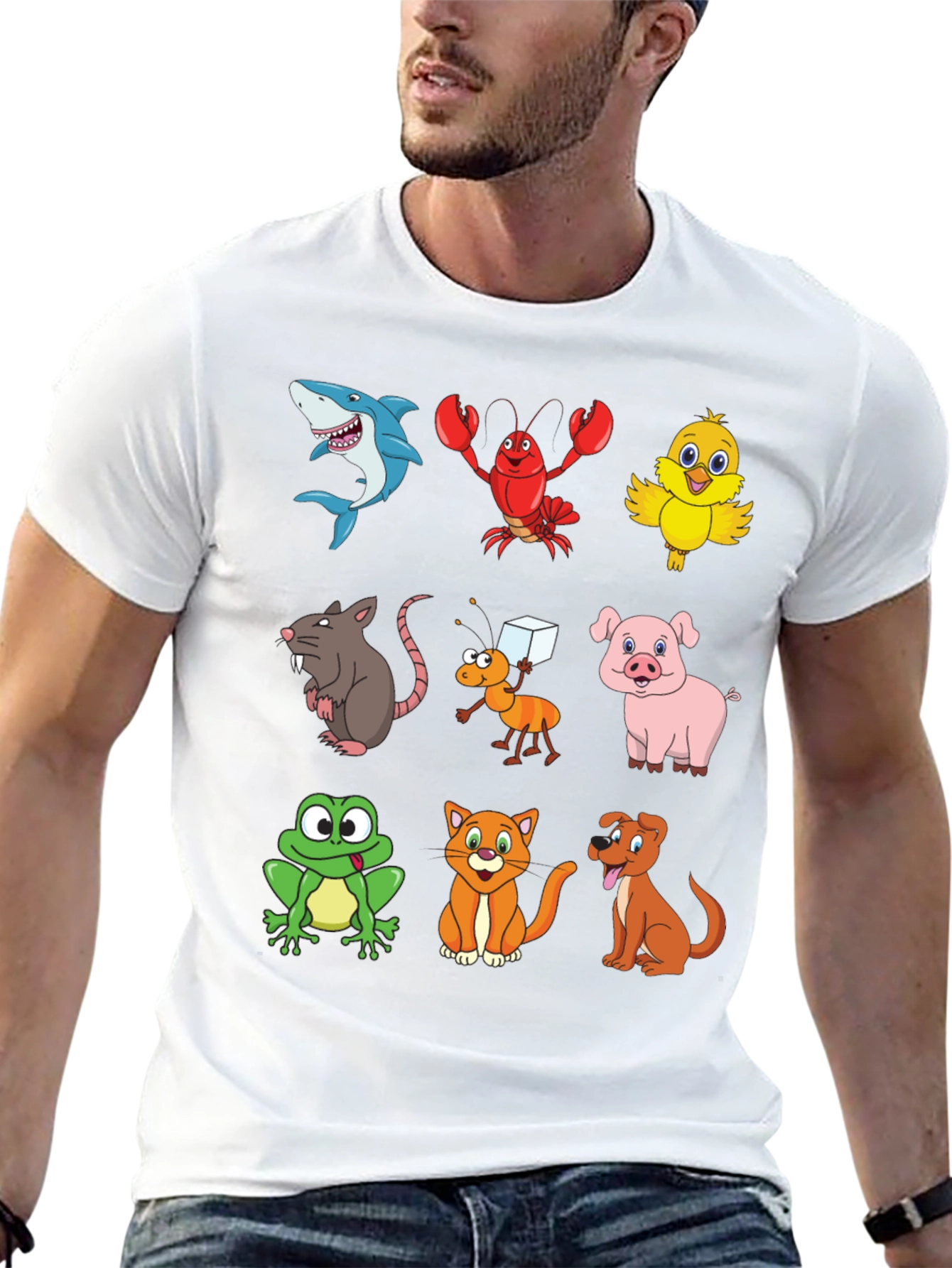 Black Cartoon Animal Print Black T-Shirt view 13