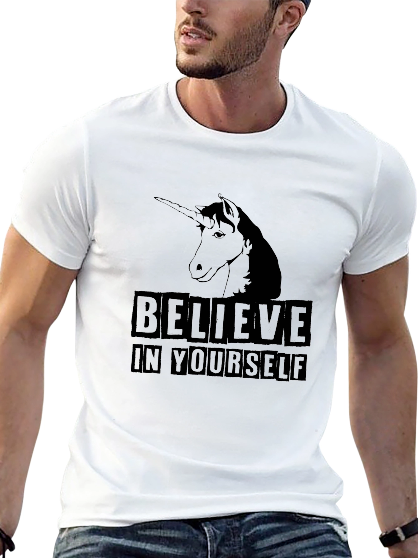 Black Believe in Yourself Unicorn T-Shirt view 13
