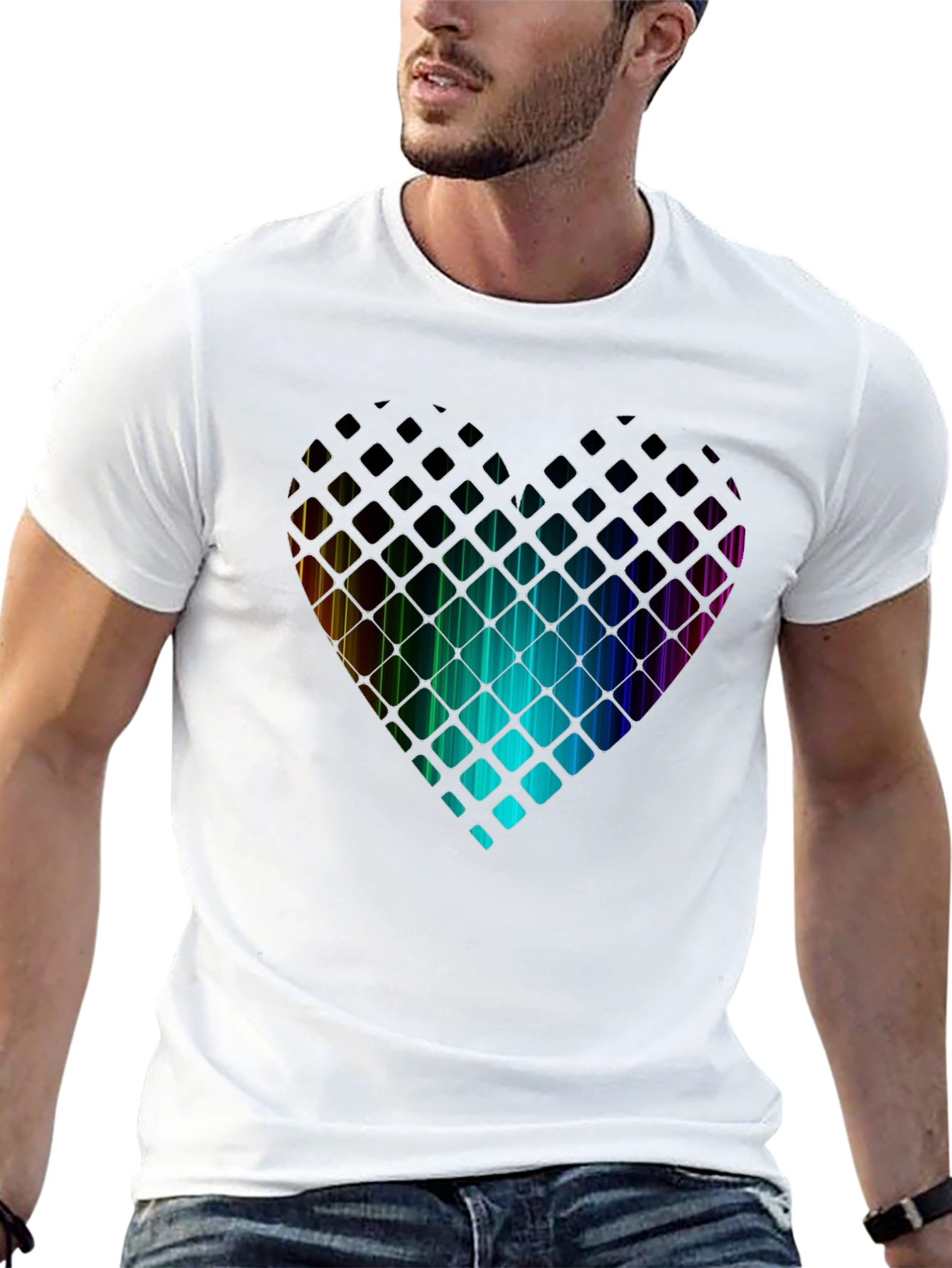 Black Rainbow Heart T-Shirt - Geometric Pixel Design view 13