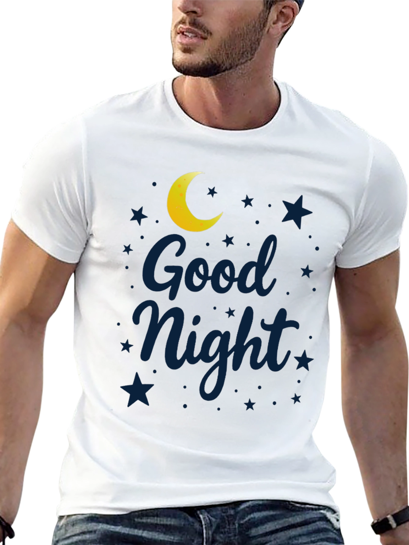 Black Good Night Moon & Stars Graphic Black T-Shirt view 13