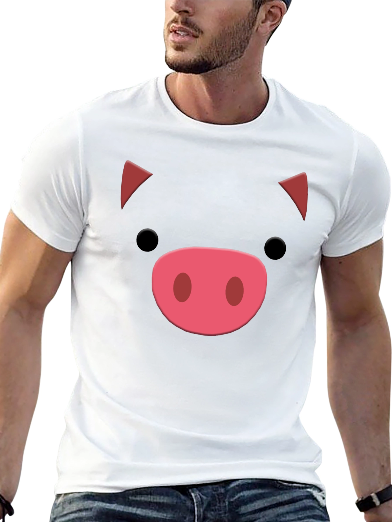 Black Cute Pig Face Graphic Tee - Soft Cotton Blend view 13