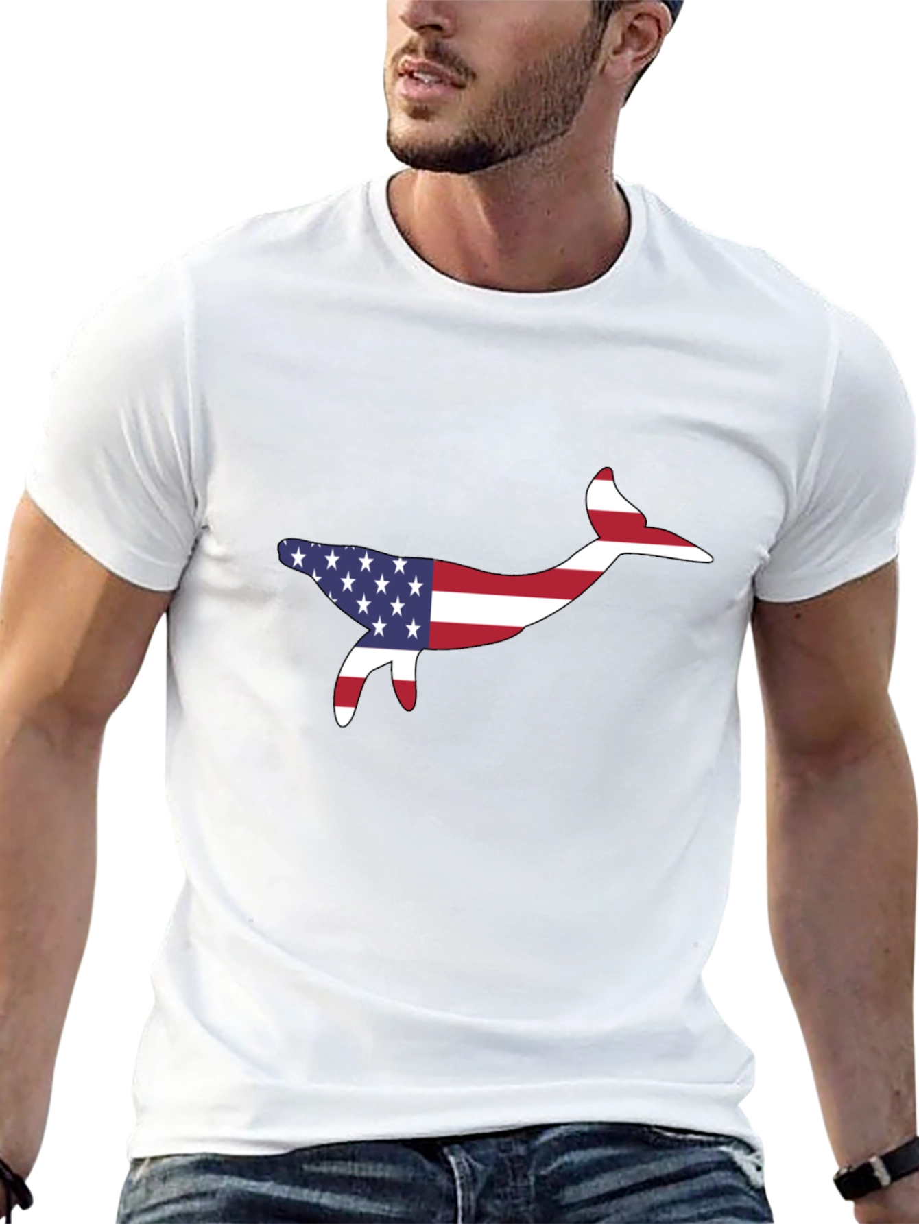 Black USA Flag Whale Graphic Tee - Patriotic Style view 13