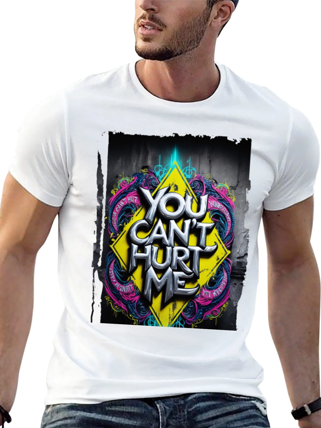 Black Edgy "You Can't Hurt Me" Graphic Black T-Shirt view 13