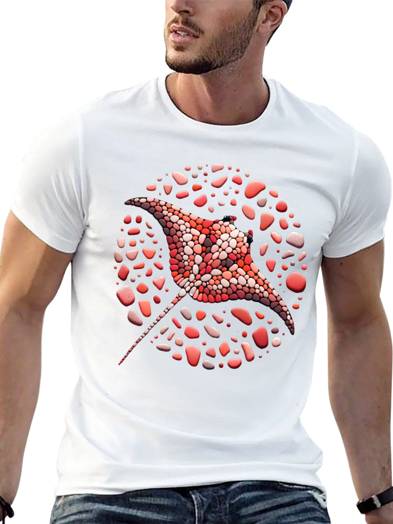 Black Manta Ray Mosaic Tee - Unique Graphic T-Shirt view 13