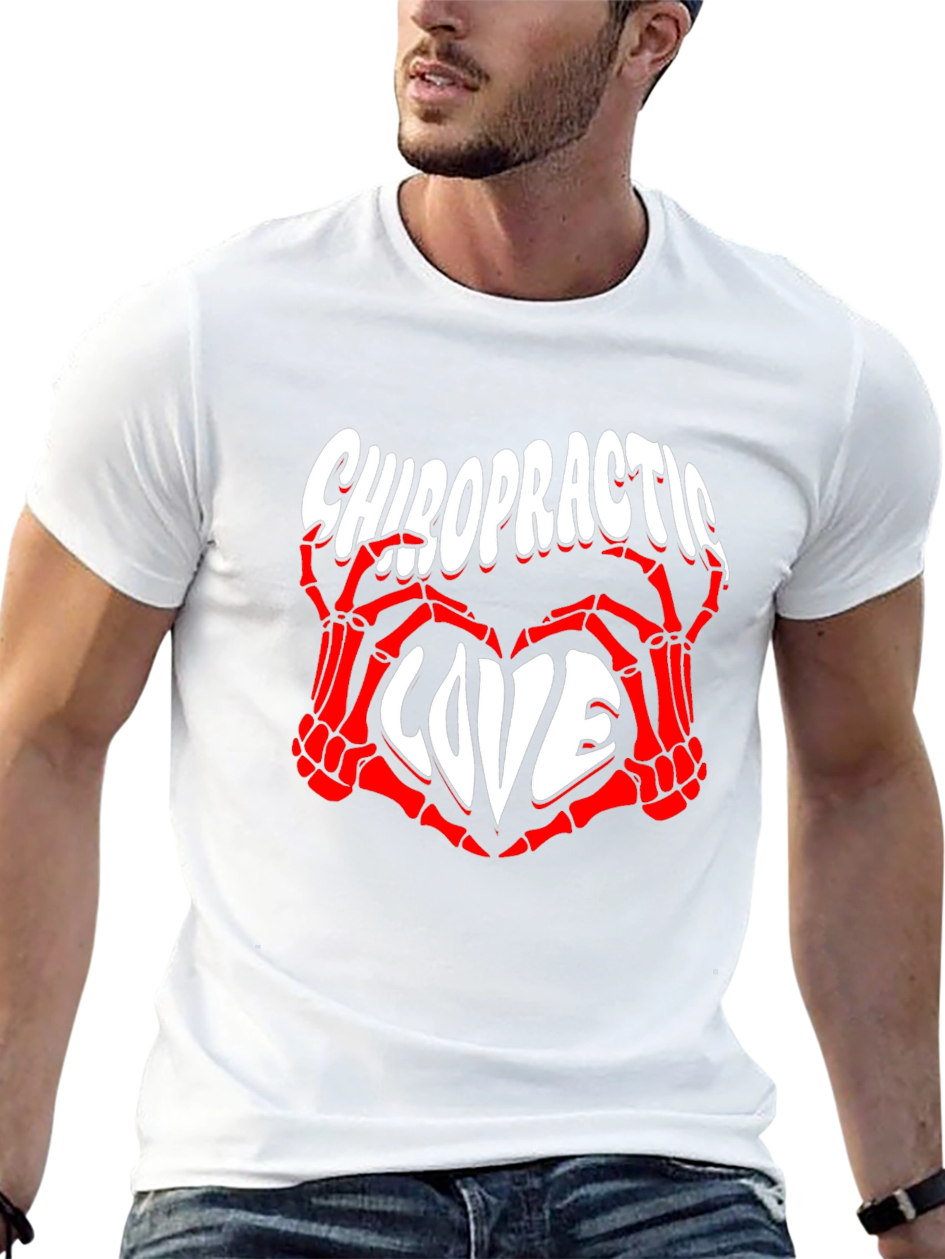 Black Chiropractic Love T-Shirt - Red Skeleton Hands Heart view 13